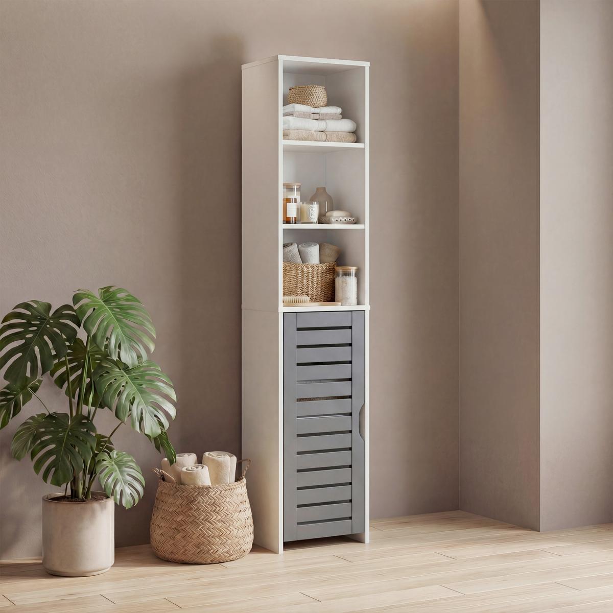 Hochschrank Flonali - Weiss/Anthrazit, Trend, Holzwerkstoff (34/164/28cm) - MID.YOU