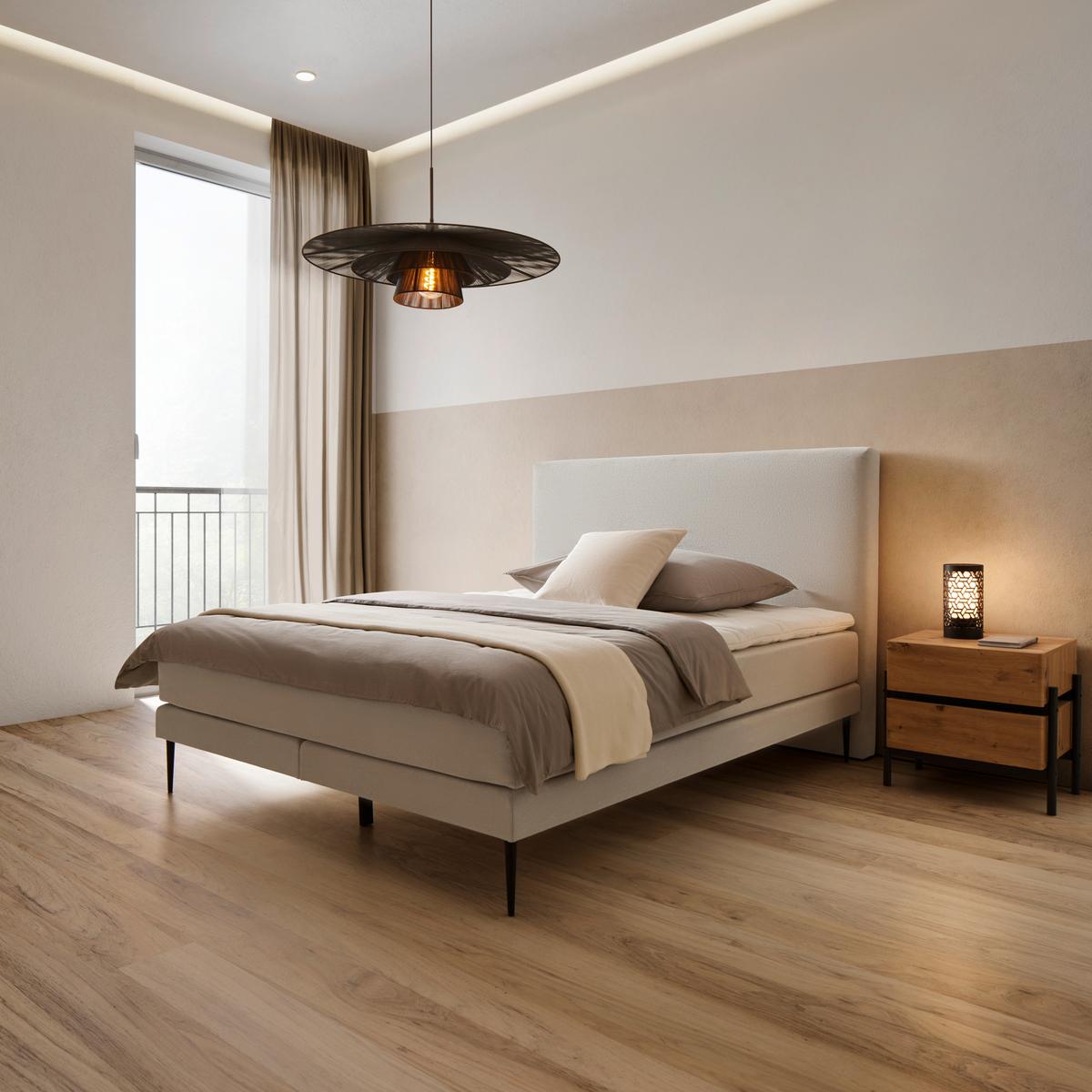 Boxbett Nevada ca. 160x200 cm Hellgrau mit Topper - Hellgrau/Schwarz, Modern, Holz/Textil (160/200cm) - Bessagi