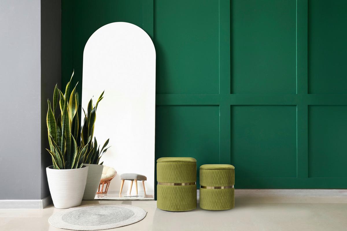 Hockerset Zora 425 - Goldfarben/Hellgrün, Design, Textil/Metall (31,5/36/38/44/31,5/36cm) - Kayoom