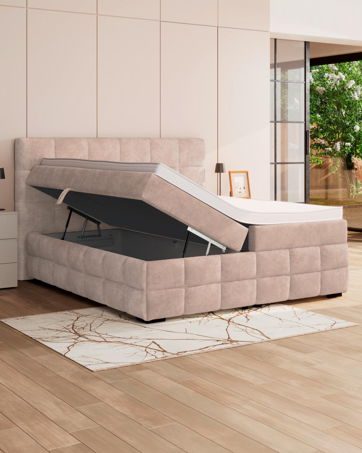 PAT BOX VEGA - bej/verde, Trend, lemn/textil (200/200cm) - Modern Living