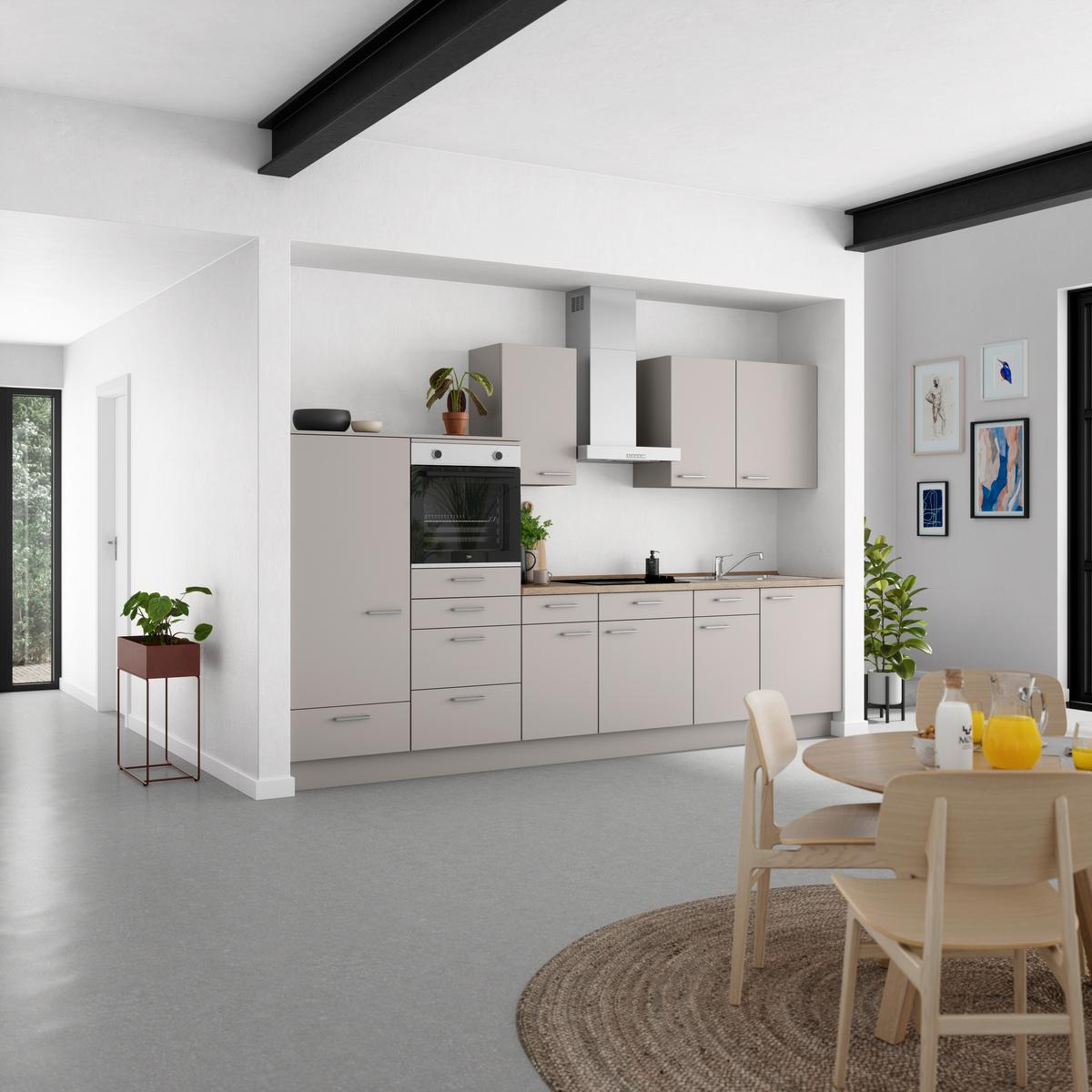 Küchenblock Touch Low m. Geräten Grau - Eiche dunkel/Edelstahlfarben, MODERN, Holzwerkstoff/Metall (330cm) - Nobilia