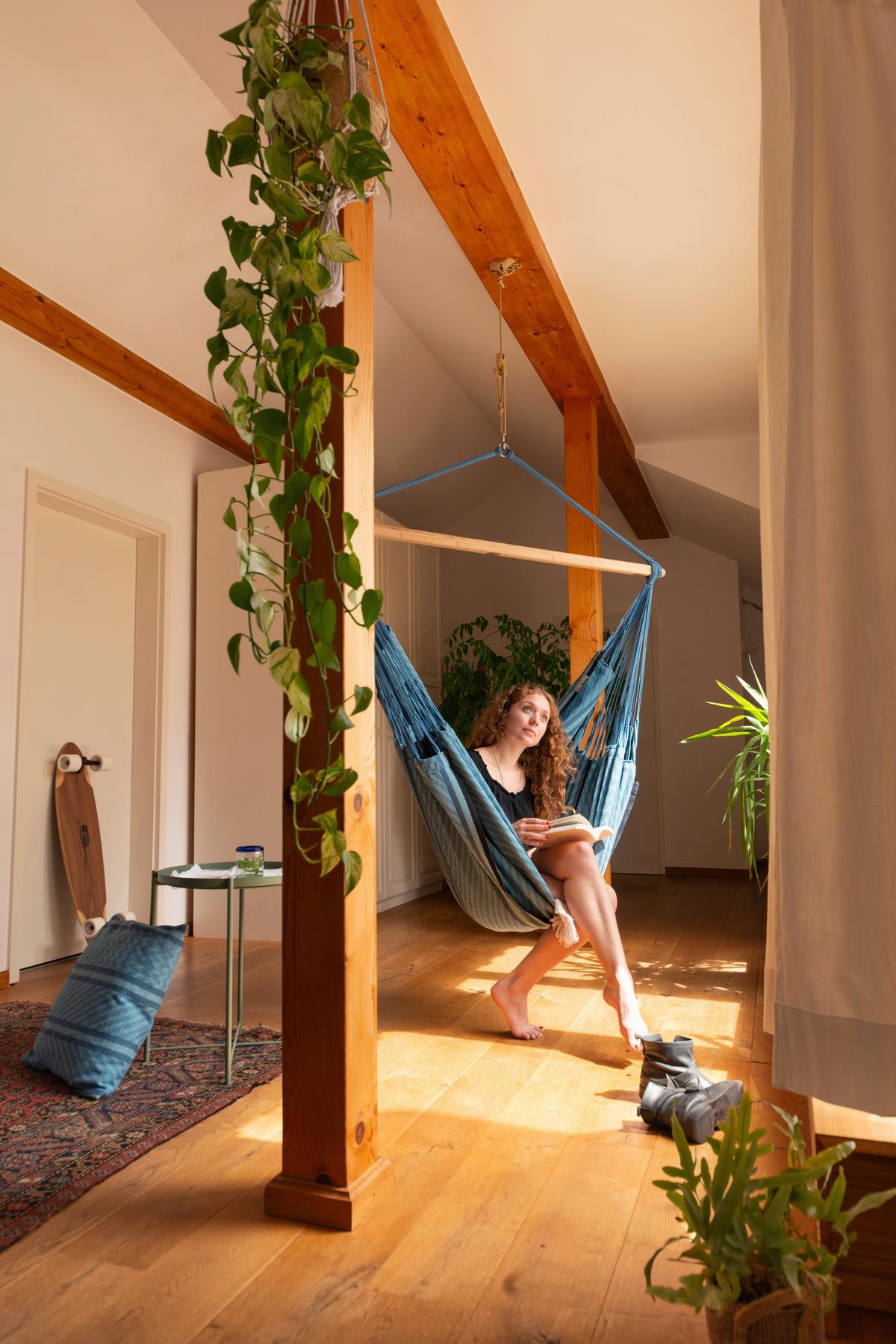 Hängesessel Comfort Hammock Chair Blau - Blau/Dunkelblau, KONVENTIONELL, Holz/Textil (110/180/115cm) - La Siesta
