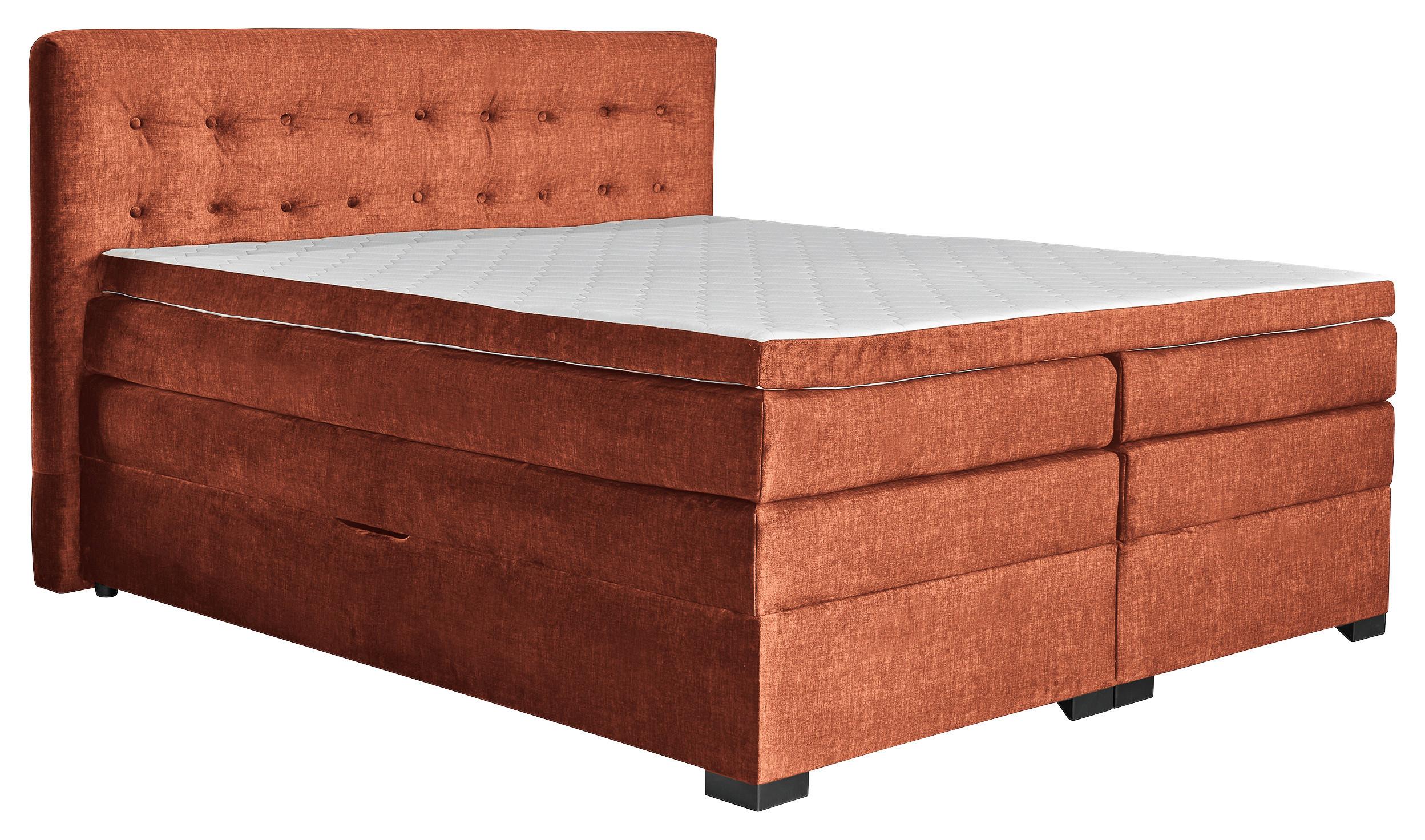 Boxspringbett Madeira in Koralle ca. 160x200cm - Koralle/Schwarz, KONVENTIONELL, Textil (160/200cm) - Premium Living