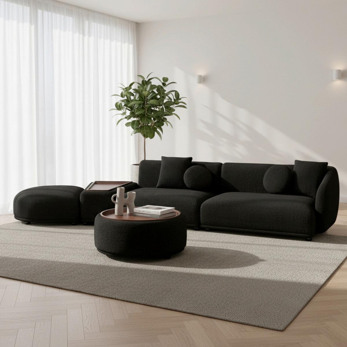 Wohnlandschaft Kira Chenille Schwarz - Schwarz, MODERN, Holz/Textil (408/108cm) - Bessagi Home