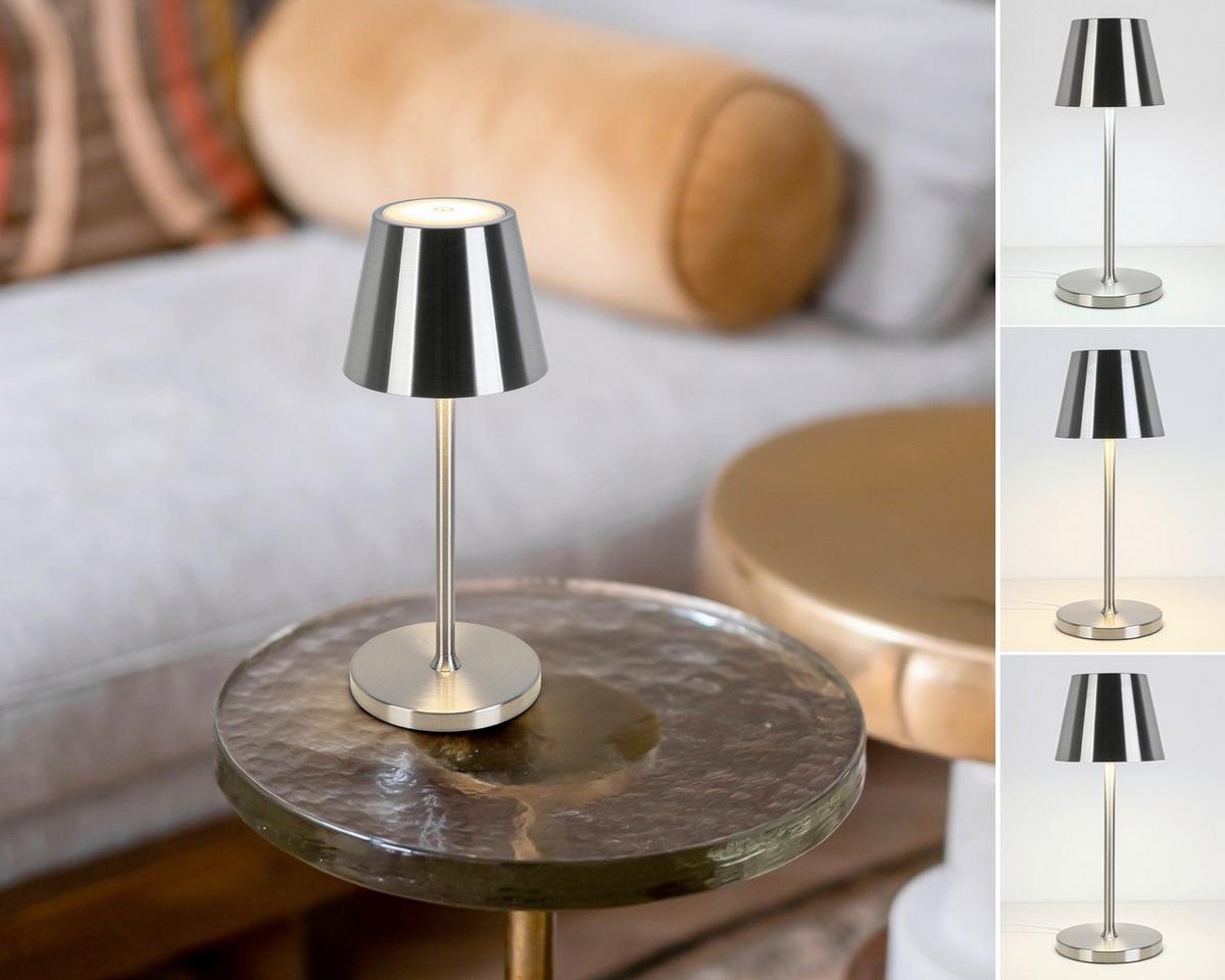 Veioză cu acumulatori Musi - culoare nichel/alb, Modern, plastic/metal (12/30cm) - Mömax