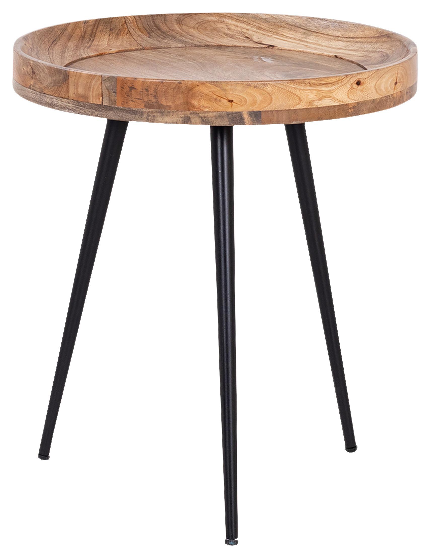 Beistelltisch Ava ca.45x50x45cm Mangoholz massiv - Schwarz/Naturfarben, MODERN, Holz/Metall (45/50/45cm) - MID.YOU
