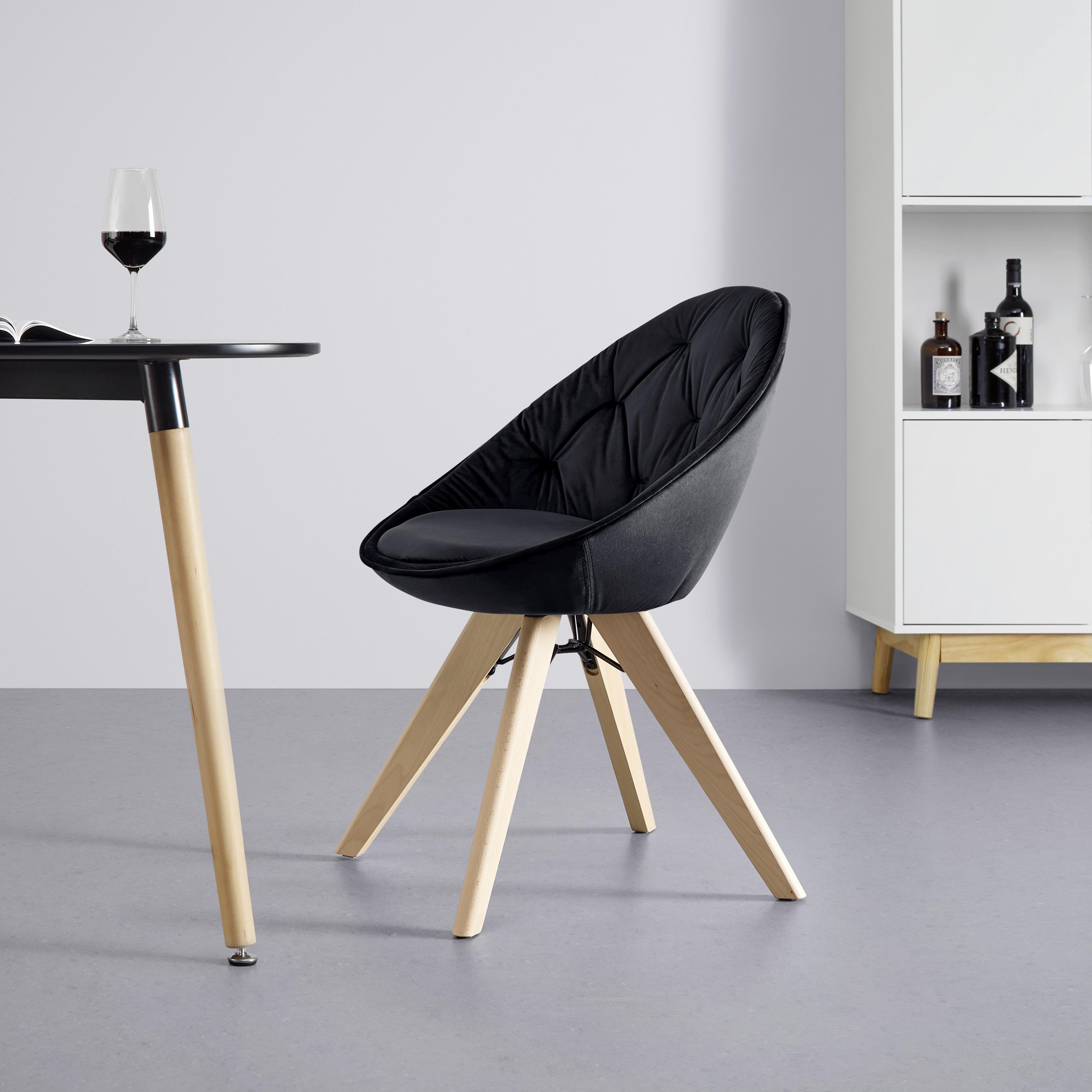 Stuhl "Daria", Samtbezug, drehbar, schwarz - Buchefarben/Schwarz, MODERN, Holz/Textil (57/80,5/59cm) - Bessagi Home