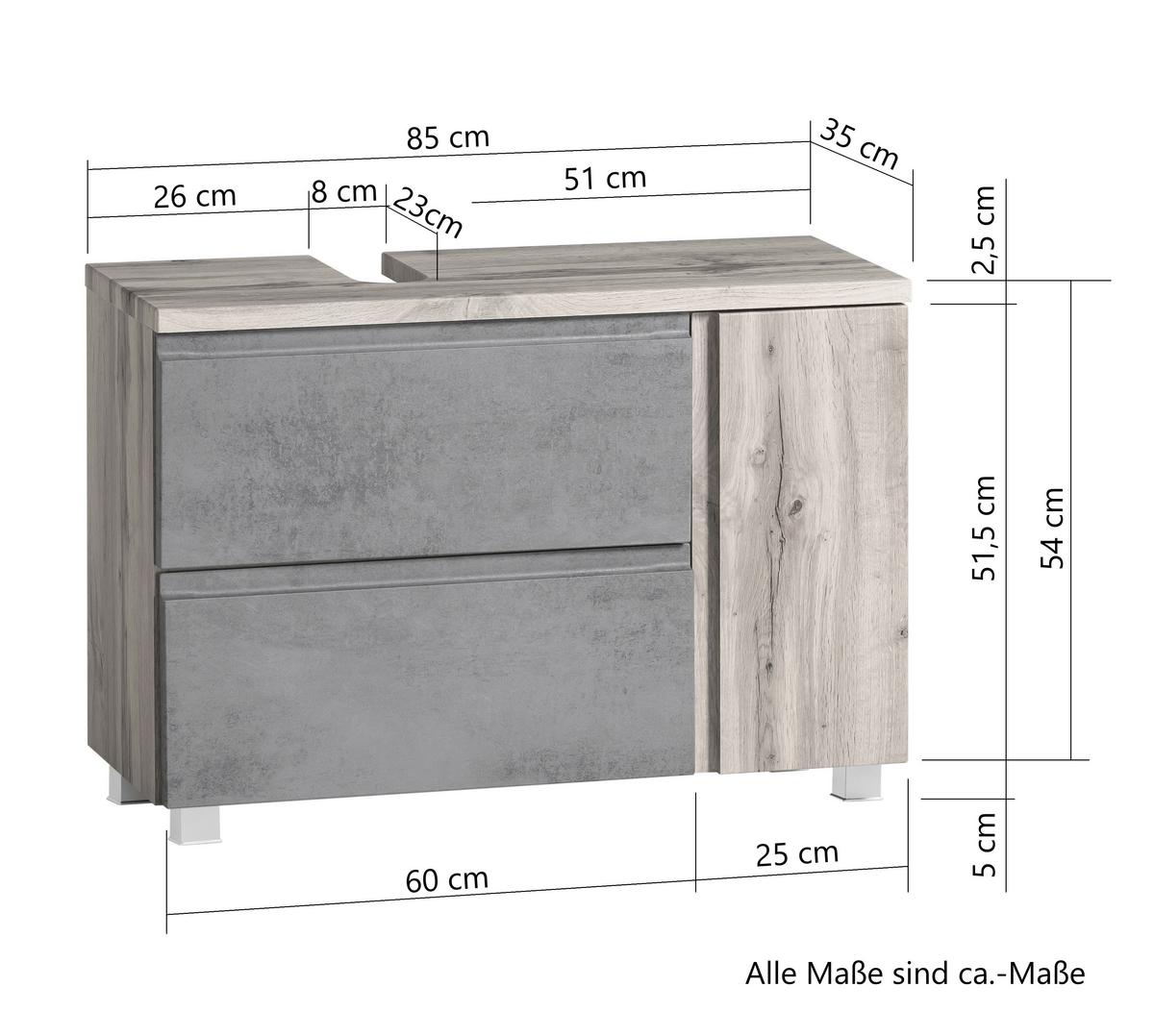 Waschbeckenunterschrank Varese ca. 85x56 cm Wotan Eiche - Eiche Wotan/Hellgrau, MODERN, Holzwerkstoff (85/56/35cm) - Held