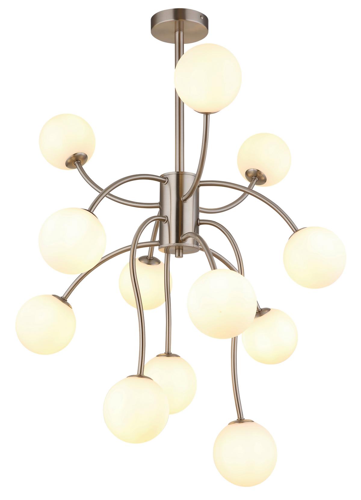 Led Stropna Svjetiljka Riha - bijela/boje nikla, Design, staklo/metal (62cm) - Globo