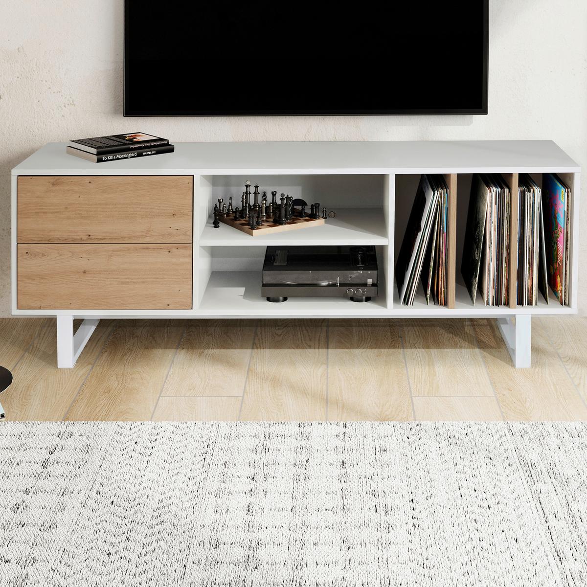 Nizka Omarica Wl6.812 - barve hrasta/bela, Design, kovina/leseni material (150/55/40cm) - Livetastic