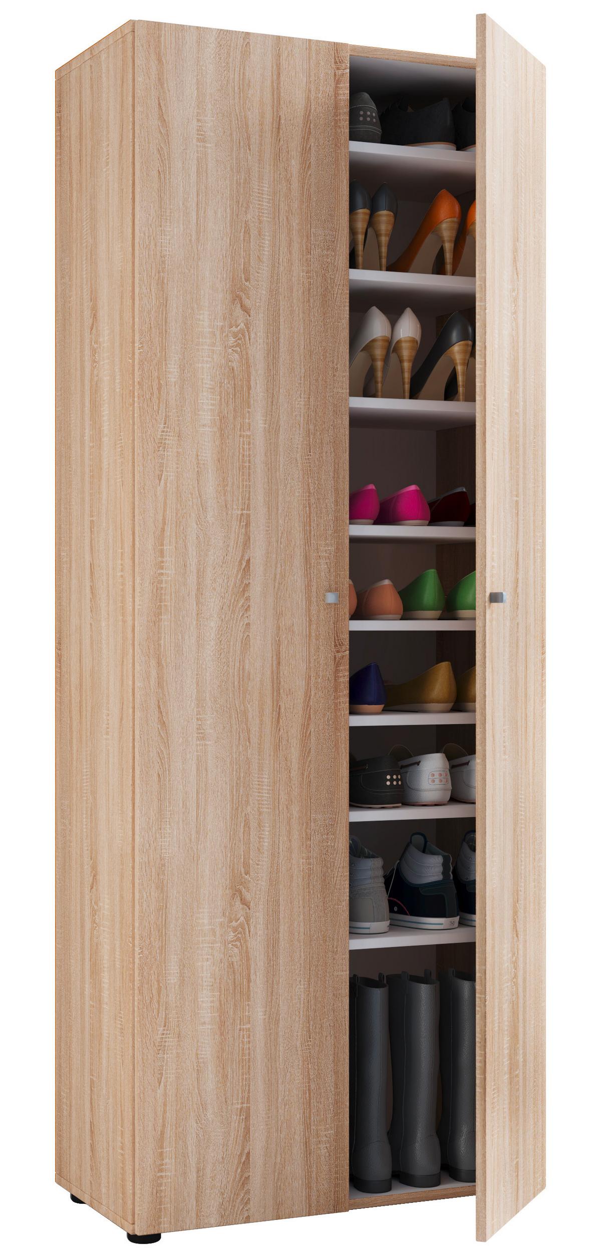 SCHUHSCHRANK VANDOL I 9 DT - Schwarz/Sonoma Eiche, Design, Holzwerkstoff/Kunststoff (71/180/39cm) - MID.YOU