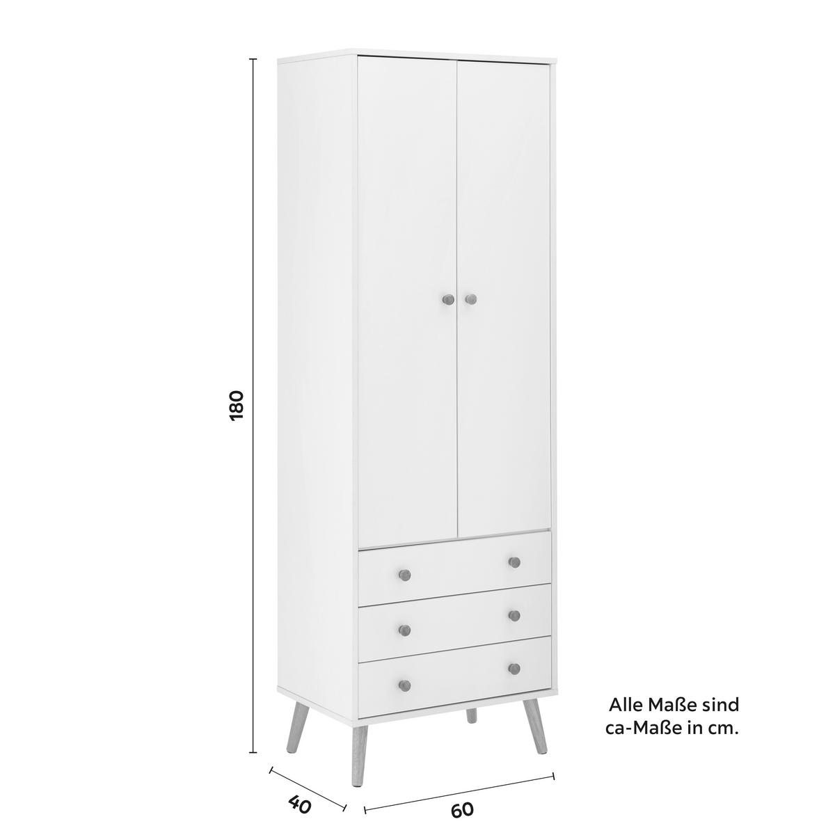 Drehtürenschrank Ludo Weiß ca. 60x180x40 cm - Weiß/Naturfarben, MODERN, Holz/Metall (60/180/40cm) - Bessagi Home