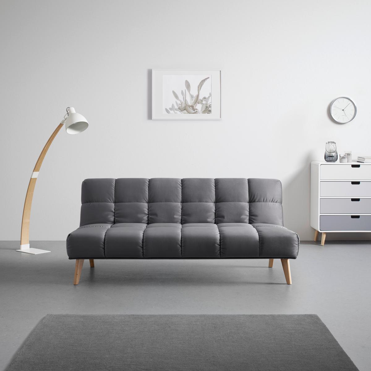 Bettsofa ALVA Dunkelgrau Holzfuss - Dunkelgrau/Naturfarben, Modern, Holz/Textil (185/80/88cm) - Bessagi Home