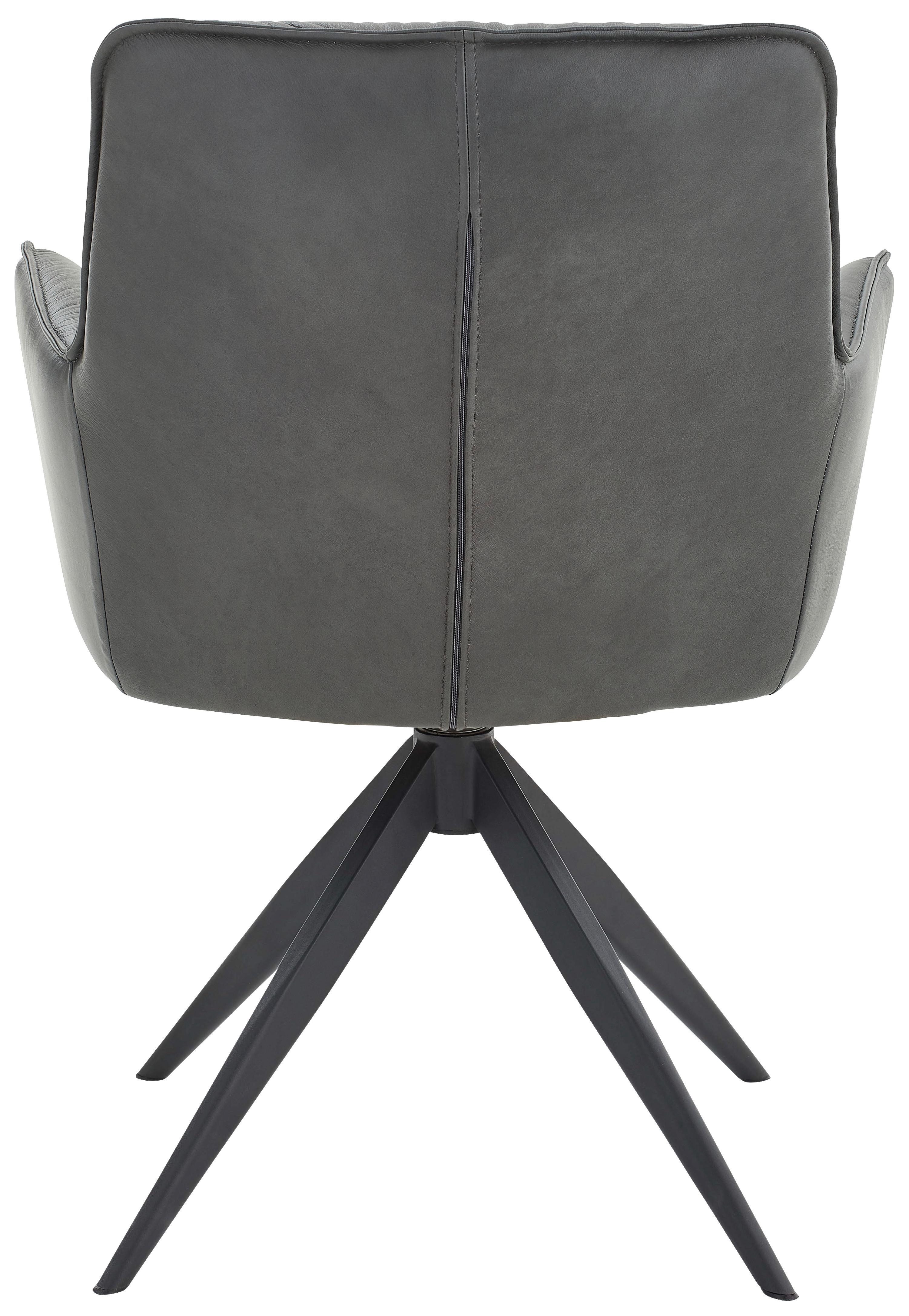 KRZESŁO Z PODŁOKIETNIKAMI PREMIO - antracytowy/czarny, Design, skóra/metal (59/89/63cm) - Dieter Knoll