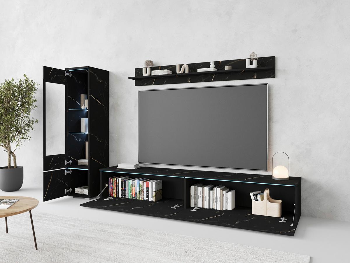 Dnevni Regal Vera, Črna Marmorirana, 3-Delno, Led - siva/barve skrilavca, Basics, umetna masa/steklo (210/130/33cm) - P & B