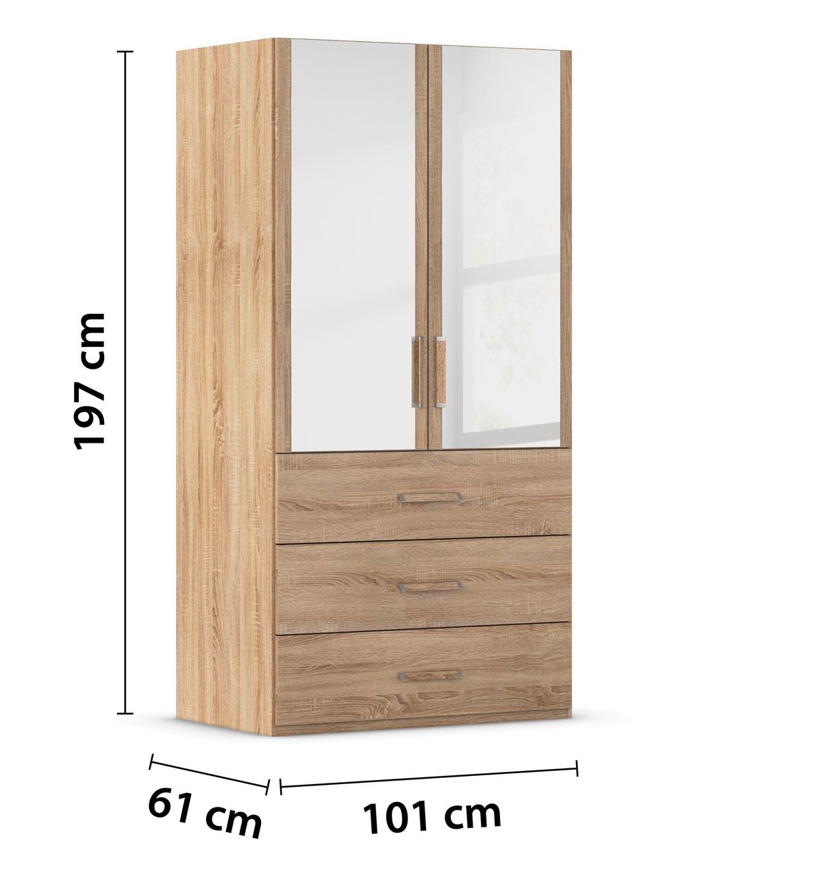 Omara S Klasičnimi Vrati Evelyn, Barva Hrasta - hrast sonoma, Design, umetna masa/steklo (101/197/60cm) - Novel