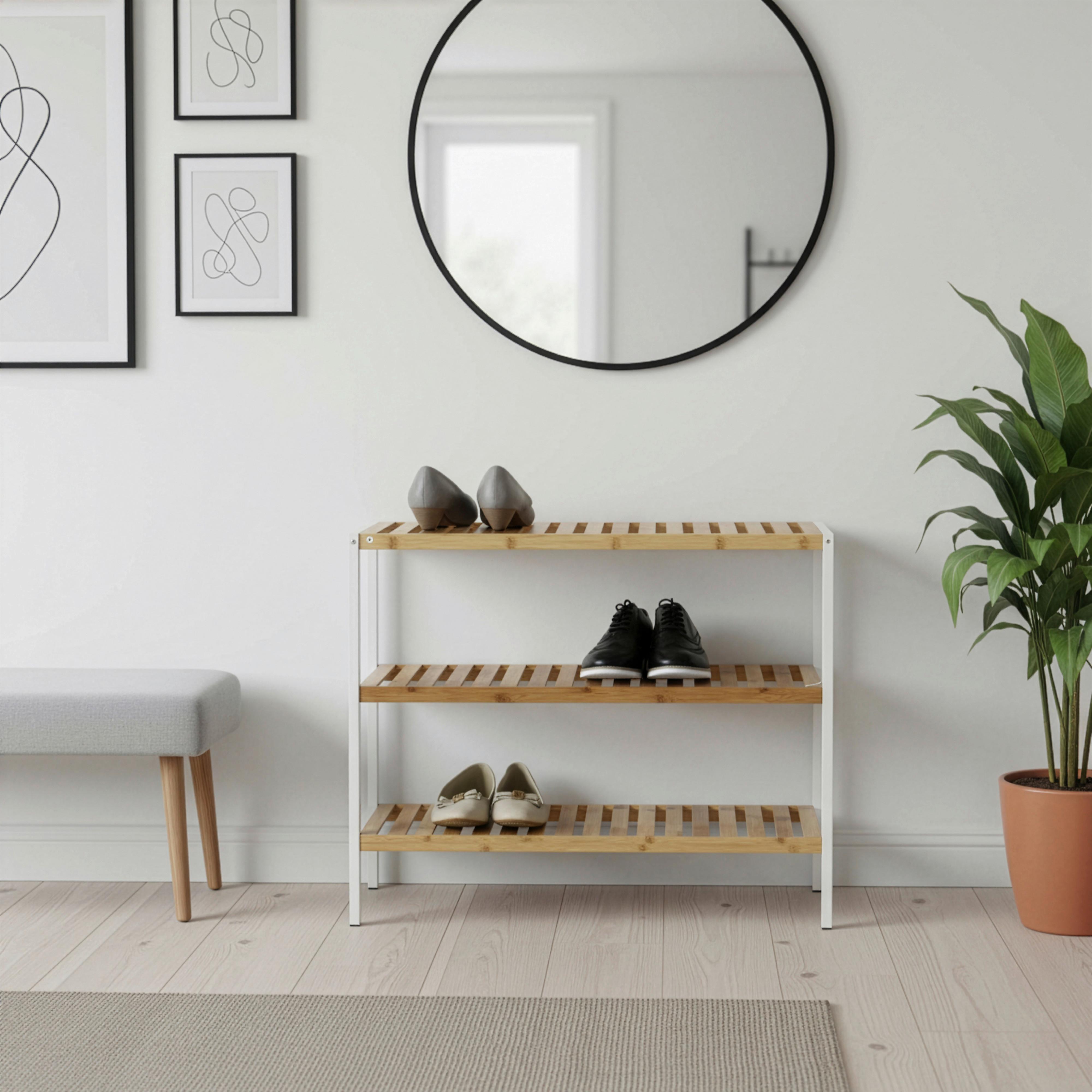 SKOHYLLA ANNA 3 -SB- - vit/naturfärgad, Modern, trämaterial/trä (70/59/30cm) - Mömax