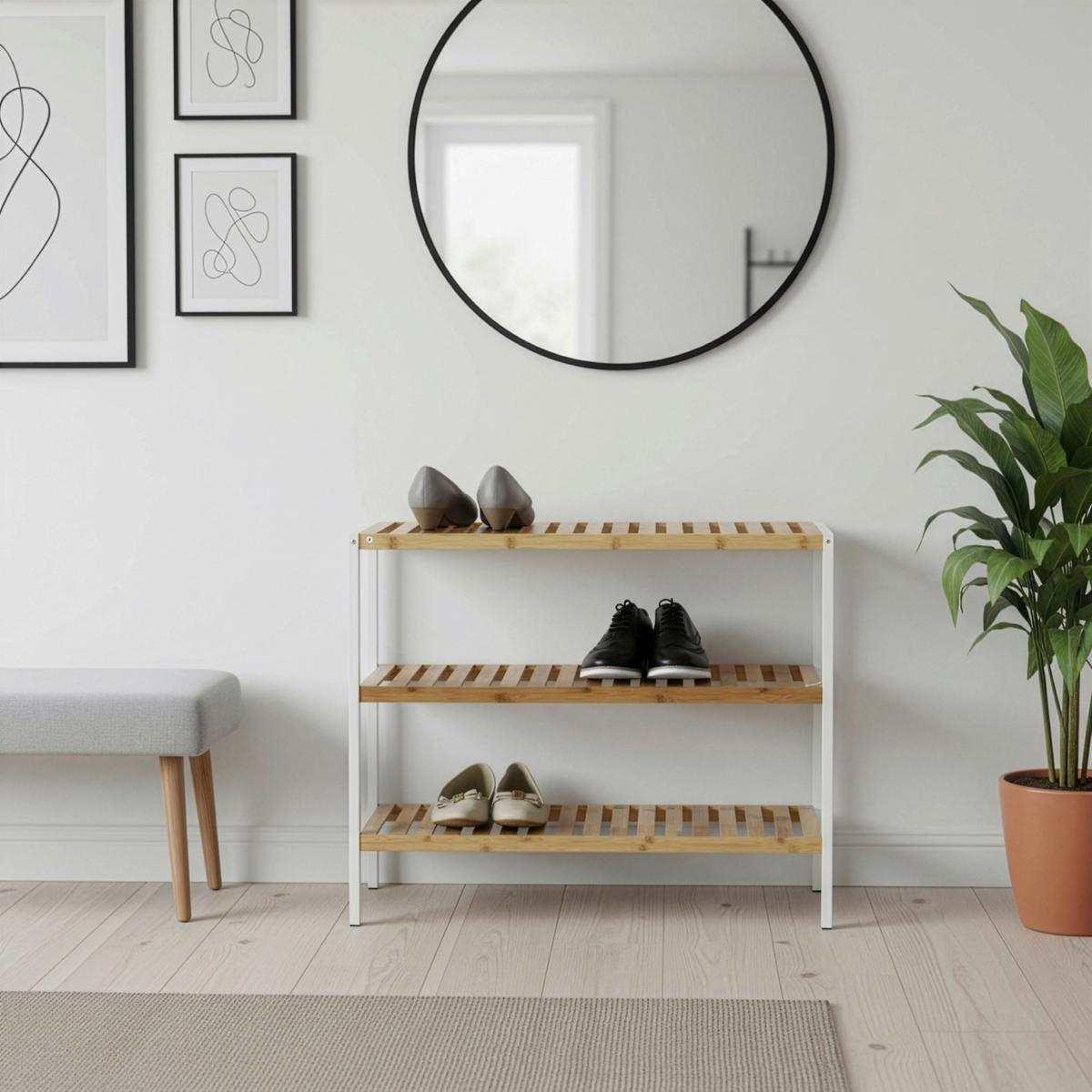 Schuhregal in Weiß/Naturfarben - Naturfarben/Weiß, MODERN, Holz/Holzwerkstoff (70/59/30cm) - Mömax