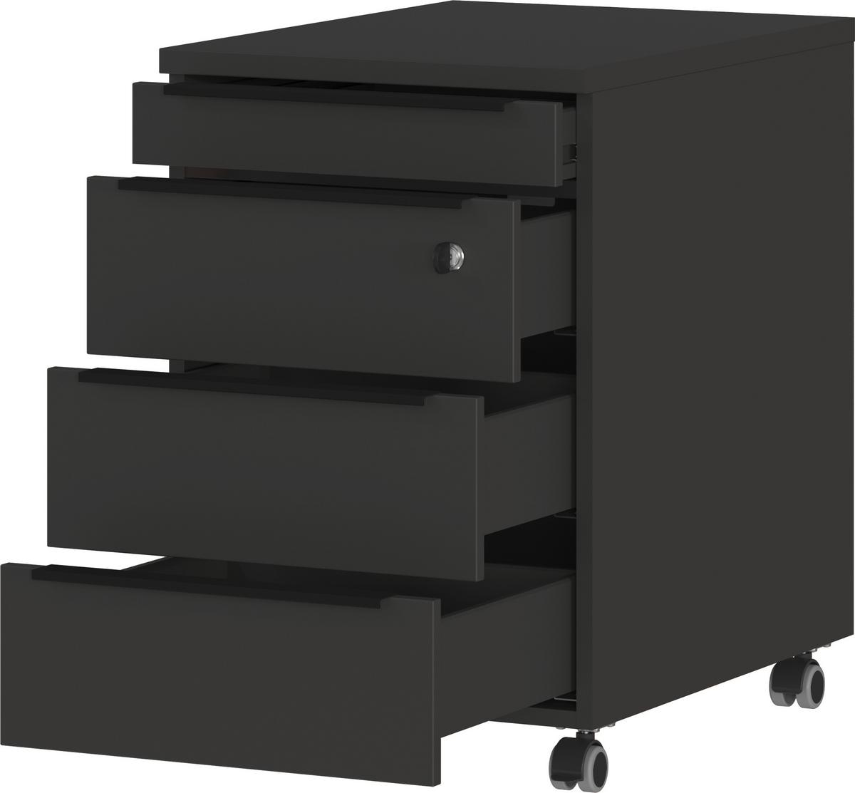 Rollcontainer Ribera in Graphitfarben - Graphitfarben/Schwarz, MODERN, Holzwerkstoff/Kunststoff (42/63/60cm) - Premium Living