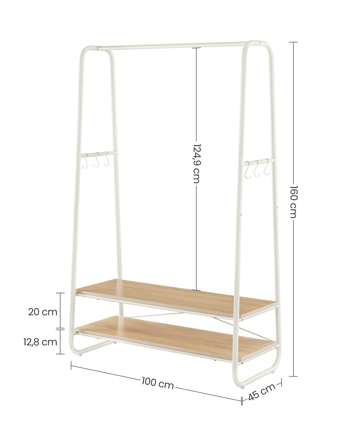Kleiderständer in Weiß, Hellbraun ca. 100x160x45 cm - Hellbraun/Weiß, Trend, Holzwerkstoff/Metall (100/160/45cm) - MID.YOU