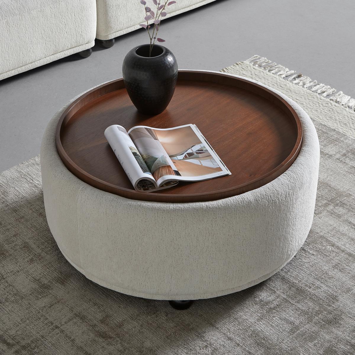 Wohnlandschaft Kira Weiß Webstoff - Weiss/Schwarz, Modern, Holz/Textil (410/71/107cm) - Bessagi Home