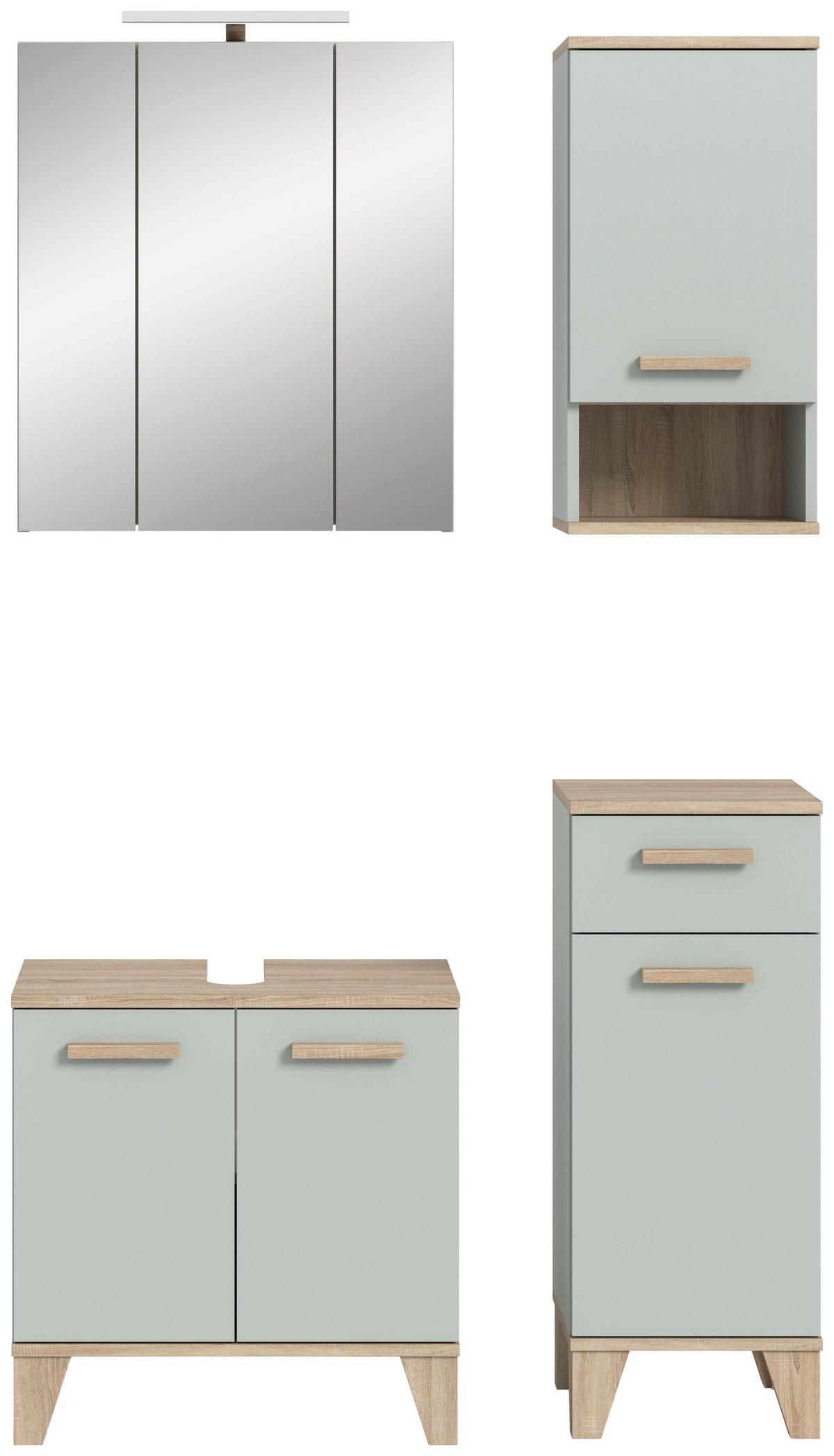 Badezimmer Star 5-tlg. ca. 94 cm Eiche/Graugrün - Eichefarben/Hellgrün, MODERN, Holzwerkstoff/Kunststoff (94cm) - MID.YOU