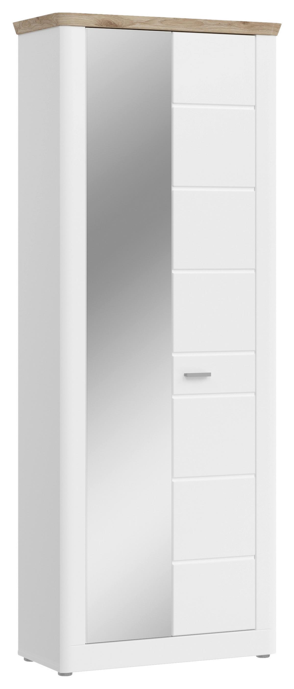 Garderobenschrank Michigan ca. 79x204 cm Weiß m. Spiegel - Weiß, LIFESTYLE, Holzwerkstoff/Kunststoff (79/204/37cm) - MID.YOU