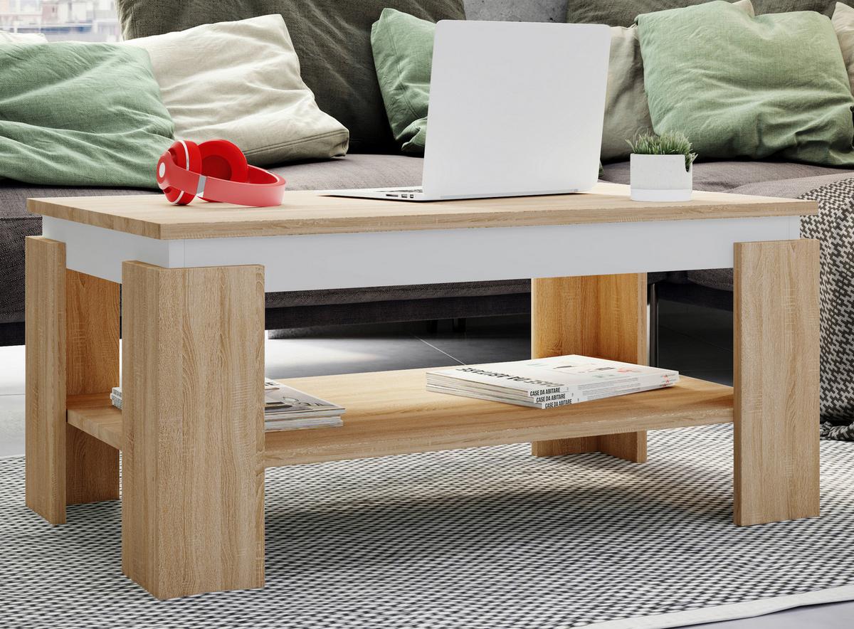 Klubska Miza Rolas, Hrast Sonoma, Bela, 90x41 - hrast sonoma, Moderno, leseni material (90/53/41cm) - MID.YOU