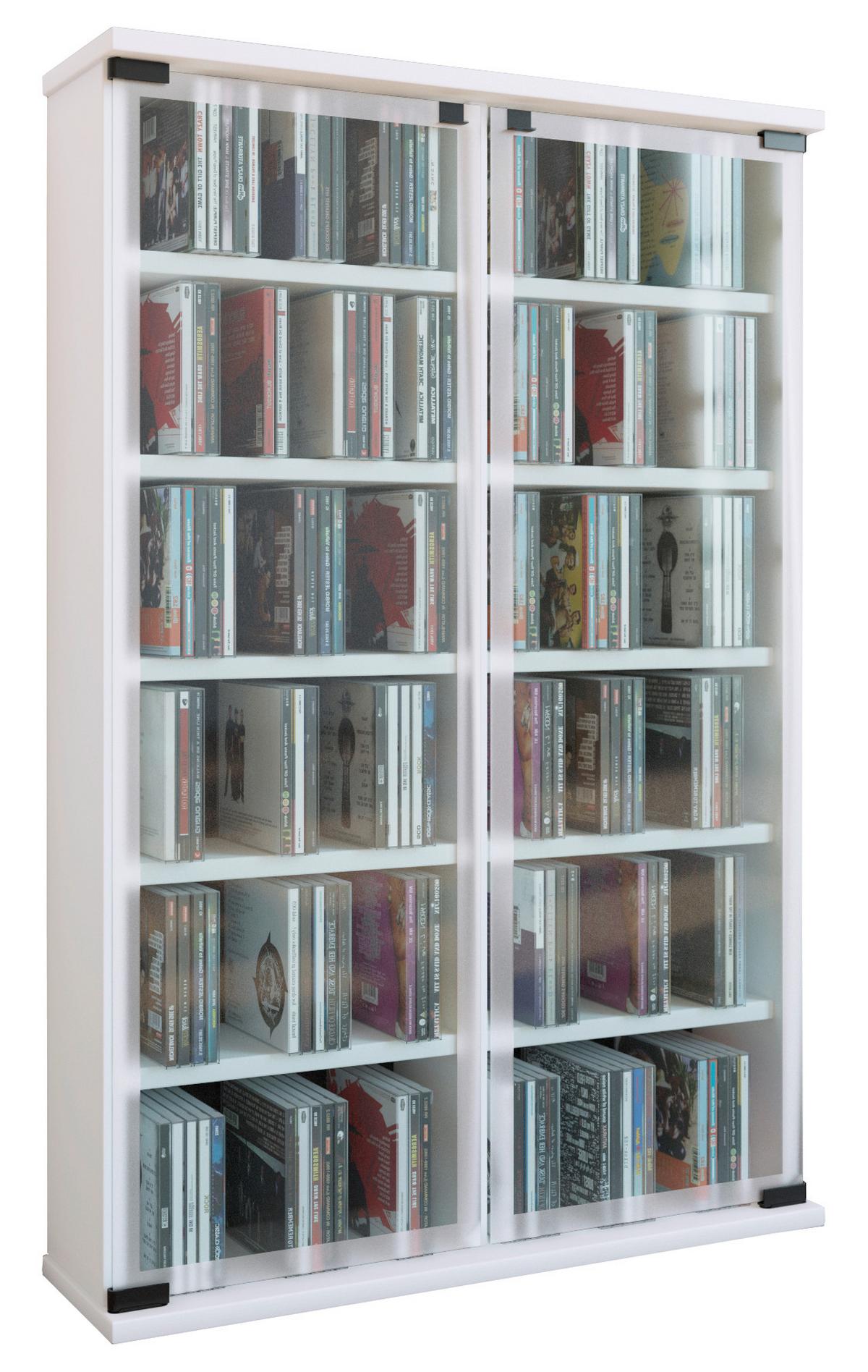 CD-Regal Galerie ca. 60x92 cm Weiß - Weiß, KONVENTIONELL, Glas/Holzwerkstoff (60/92/18cm) - MID.YOU