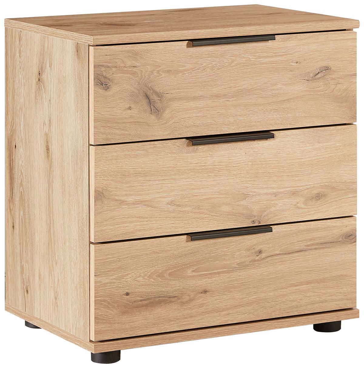 Nachtkästchen easy plus black a Eichefarben - Eichefarben/Schwarz, KONVENTIONELL, Holzwerkstoff/Metall (52/58/38cm) - Mömax