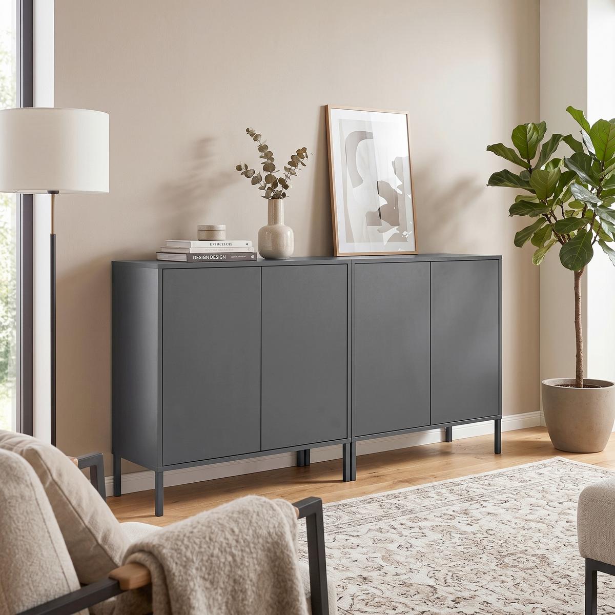 Sideboard Mailand Set 2 Anthrazit ca. 158x86x33cm - Anthrazit, MODERN, Holzwerkstoff/Metall (158/86/33cm) - MID.YOU