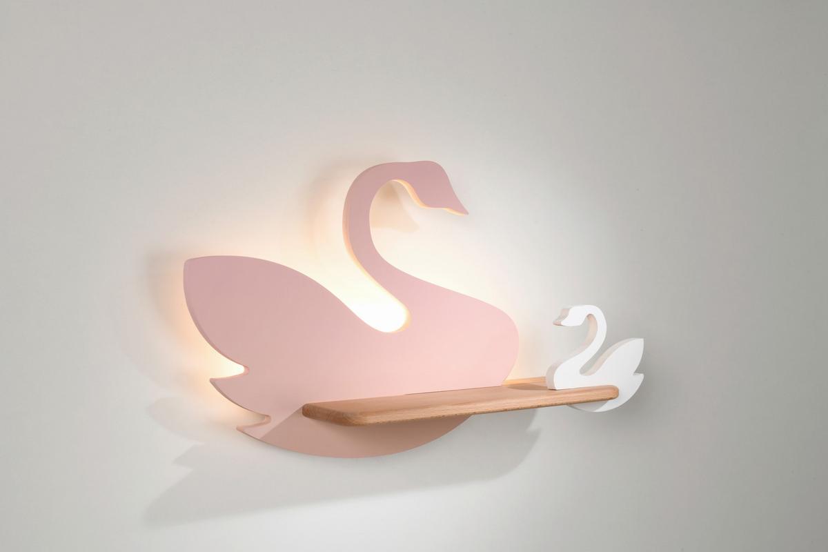 Dječja Zidna Svjetiljka Swan - pink/bijela, Basics, drvni materijal/drvo (27/12/31cm)