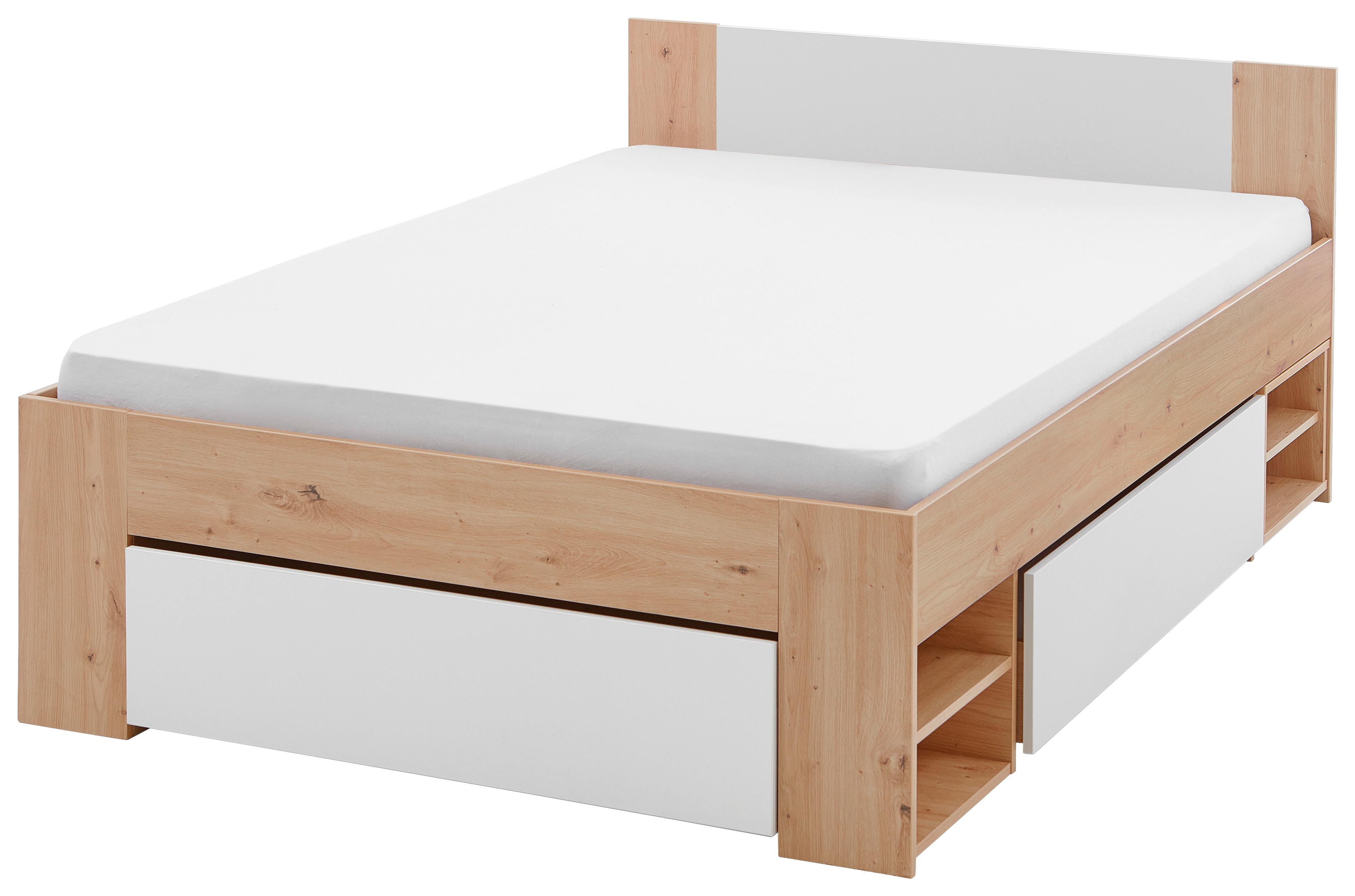 Postelja S Predali Azurro, Barva Hrasta, Bela, 140x200 - bela/hrast artisan, Moderno, leseni material (140/200cm) - Mömax