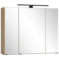Spiegelschrank Sevilla mit LED 3-türig Eiche Artisan - Schwarz/Eiche Artisan, MODERN, Glas/Holzwerkstoff (80/64/20cm) - Held