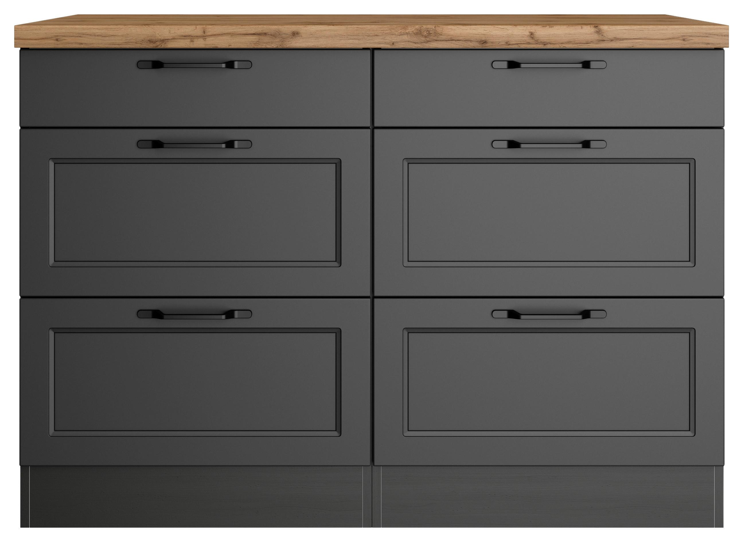 Küchenunterschrank Meran ca. 120x86 cm Grau/Eiche - Eiche Wotan/Schwarz, LIFESTYLE, Holzwerkstoff/Metall (120/86/60cm) - Held