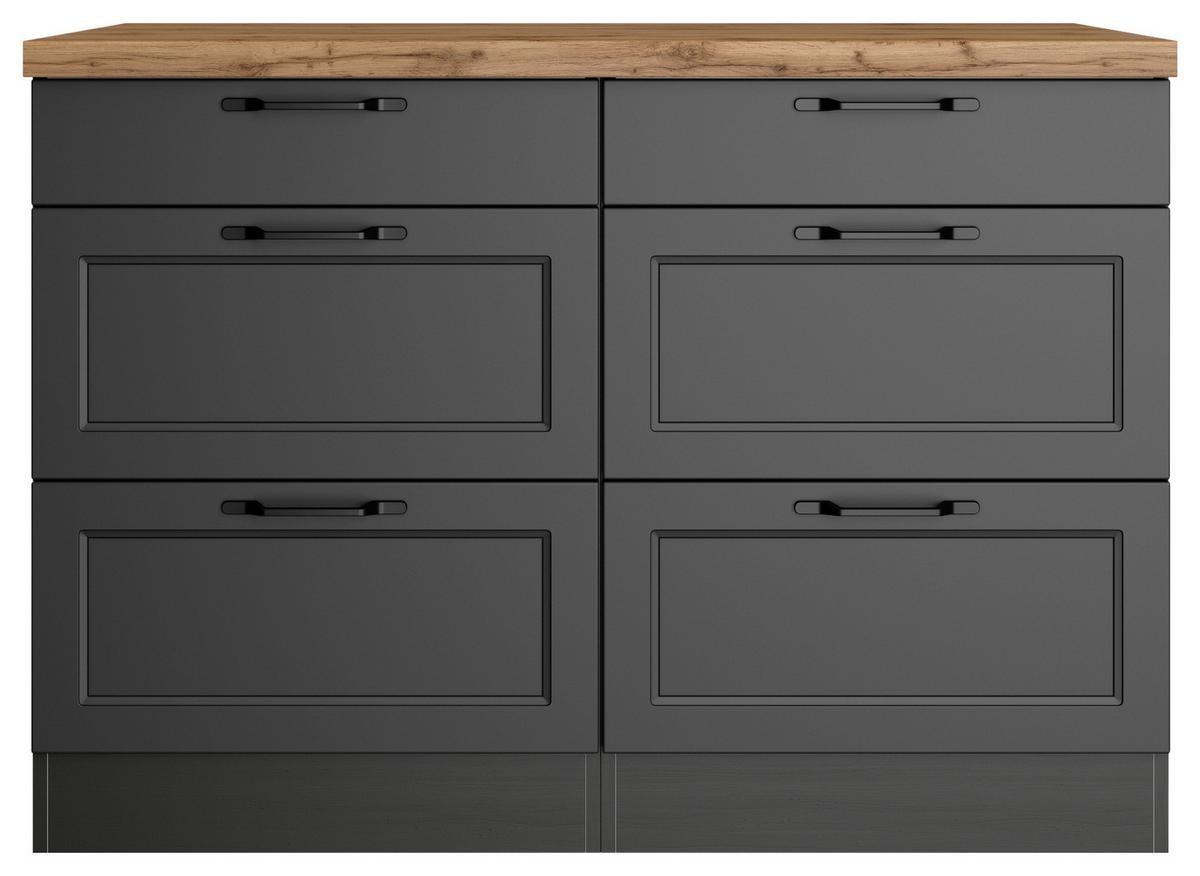 Küchenunterschrank Meran ca. 120x86 cm Grau/Eiche - Eiche Wotan/Schwarz, LIFESTYLE, Holzwerkstoff/Metall (120/86/60cm) - Held