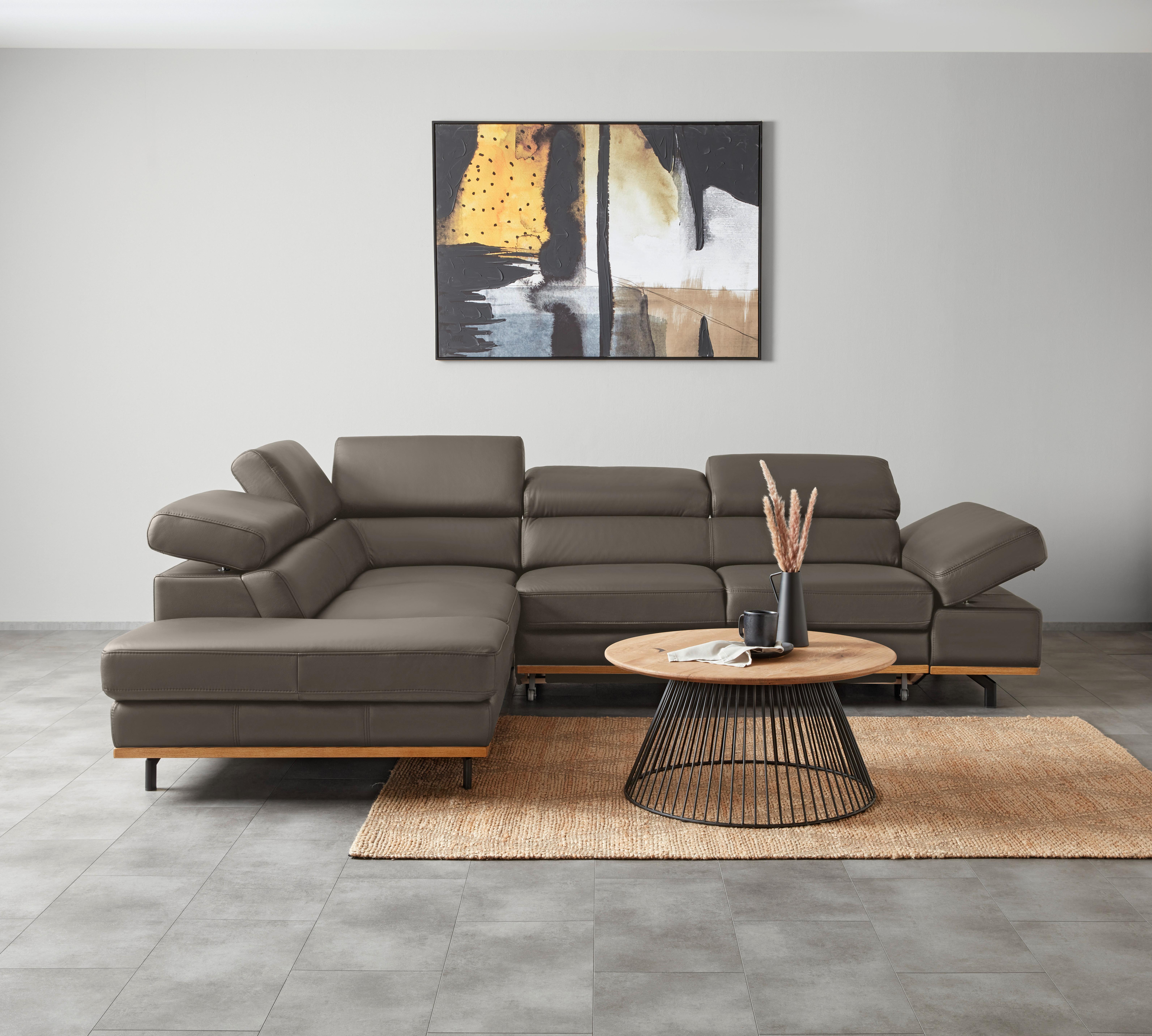 Wohnlandschaft Carmen rechts Dunkelgrau - Dunkelgrau/Schwarz, MODERN, Leder/Holz (292/72/226cm) - Premium Living