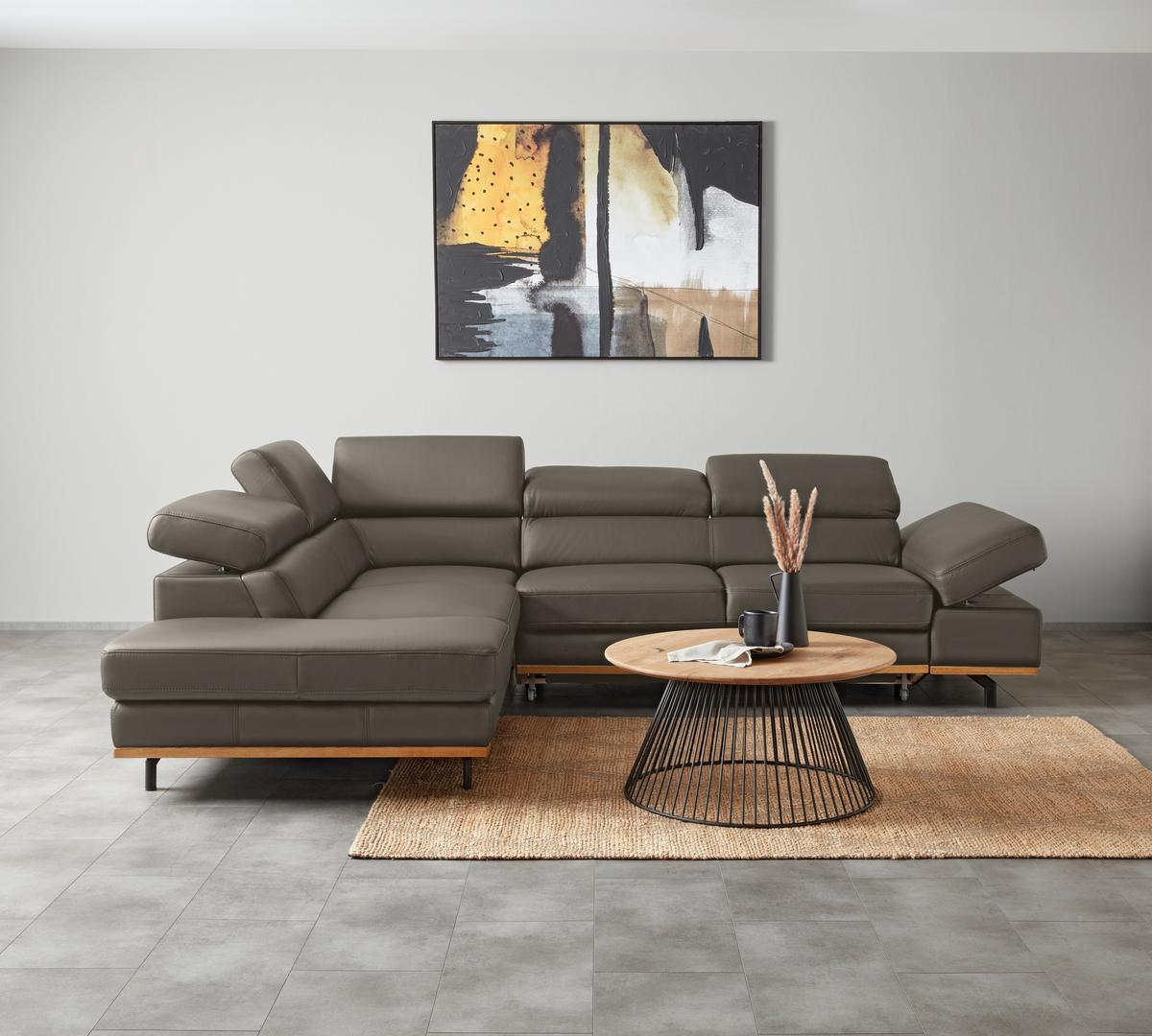Wohnlandschaft Carmen rechts Dunkelgrau - Dunkelgrau/Schwarz, MODERN, Leder/Holz (292/72/226cm) - Premium Living