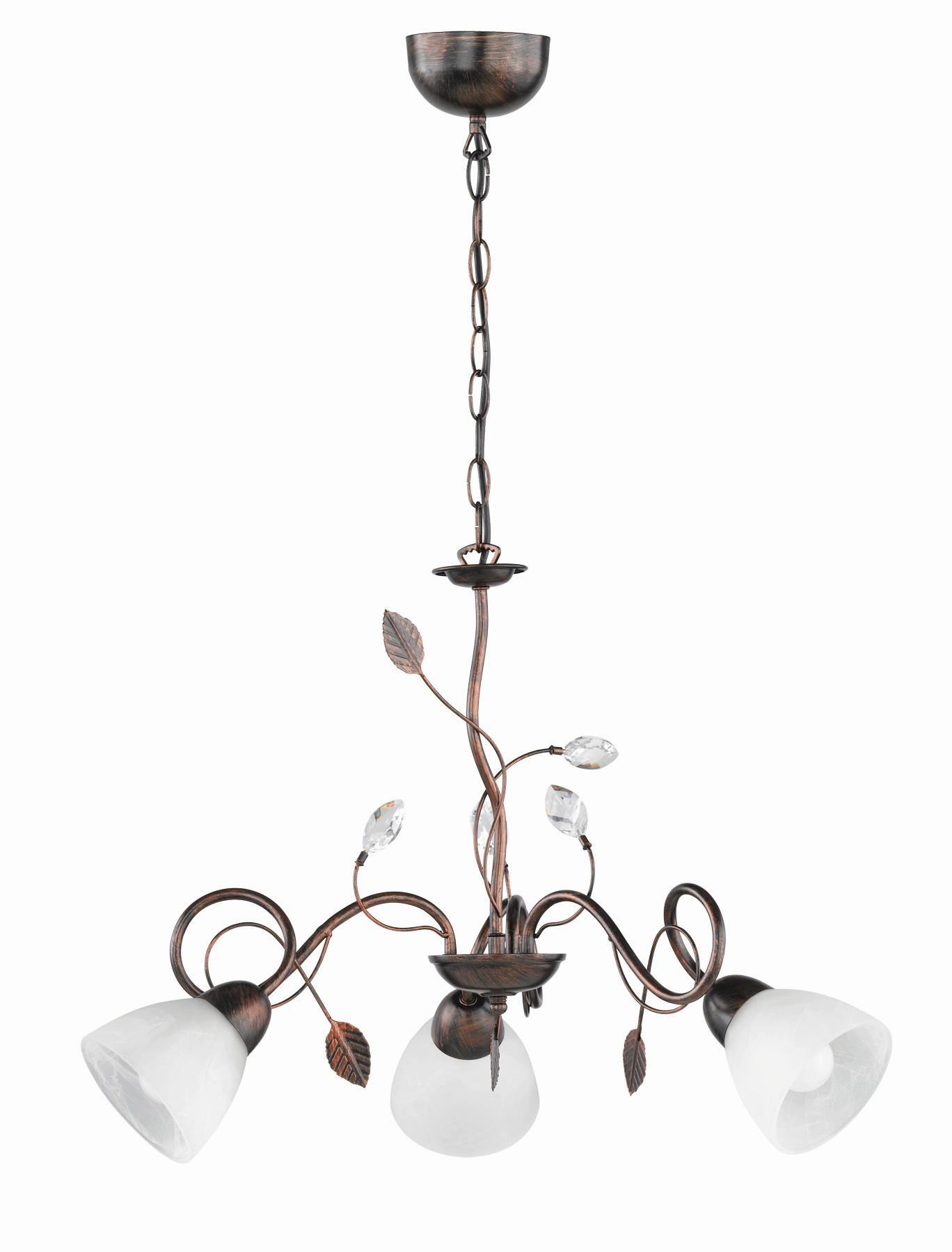 Kronleuchter Traditio in Braun/Weiß max. 40 Watt - Rostfarben/Braun, Natur, Glas/Metall (70/150cm) - Trio Leuchten