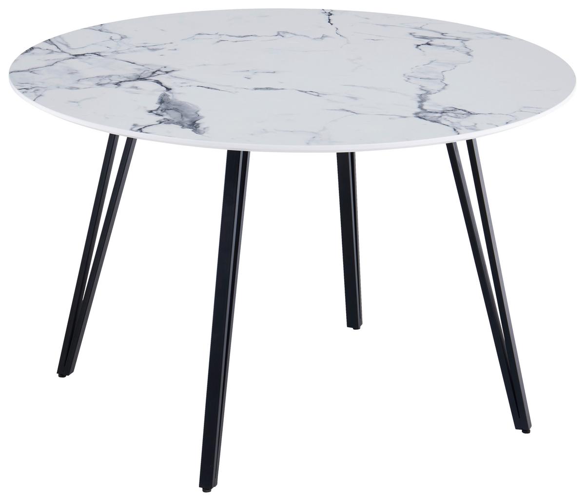 Jedilna Miza Edwin, Bela, Videz Marmorja, Ø 120cm - črna/bela, Trendi, kovina/leseni material (120/120/76cm) - Livetastic