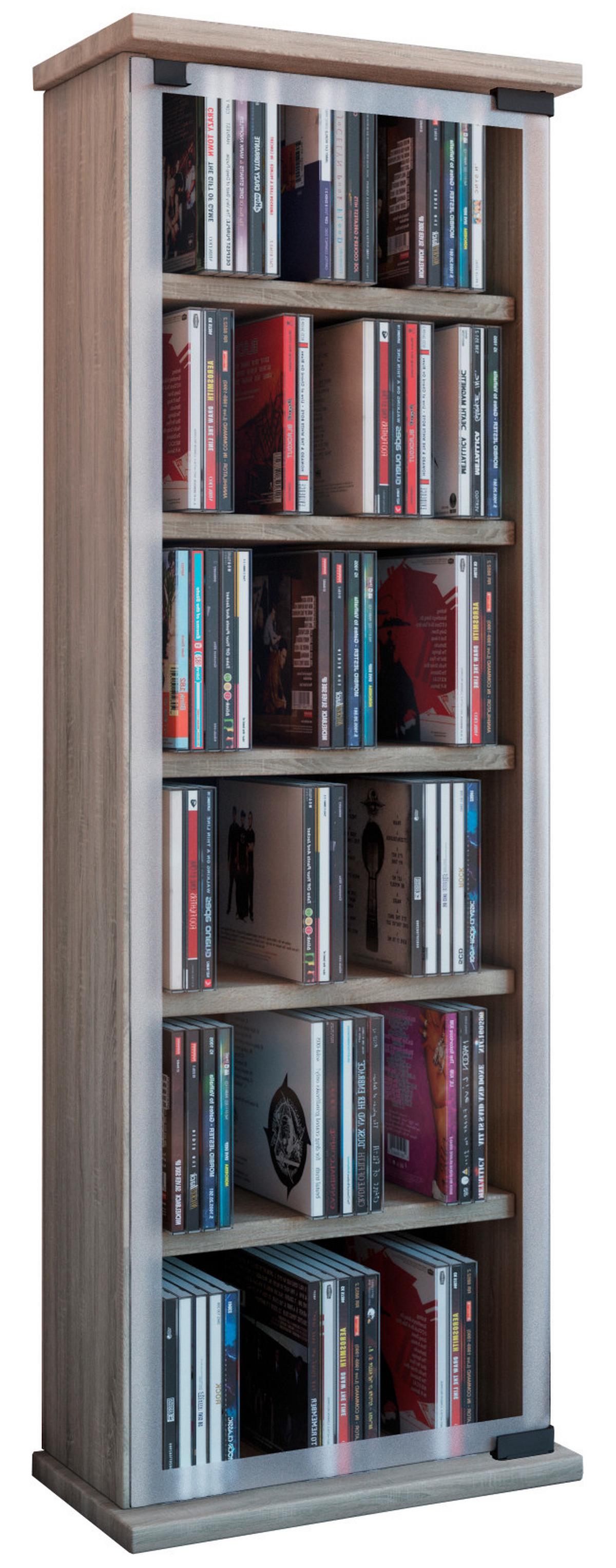 CD-Regal Classic in Eichefarbe, B: 31 cm - Eichefarben, KONVENTIONELL, Glas/Holzwerkstoff (31/92/18cm) - MID.YOU