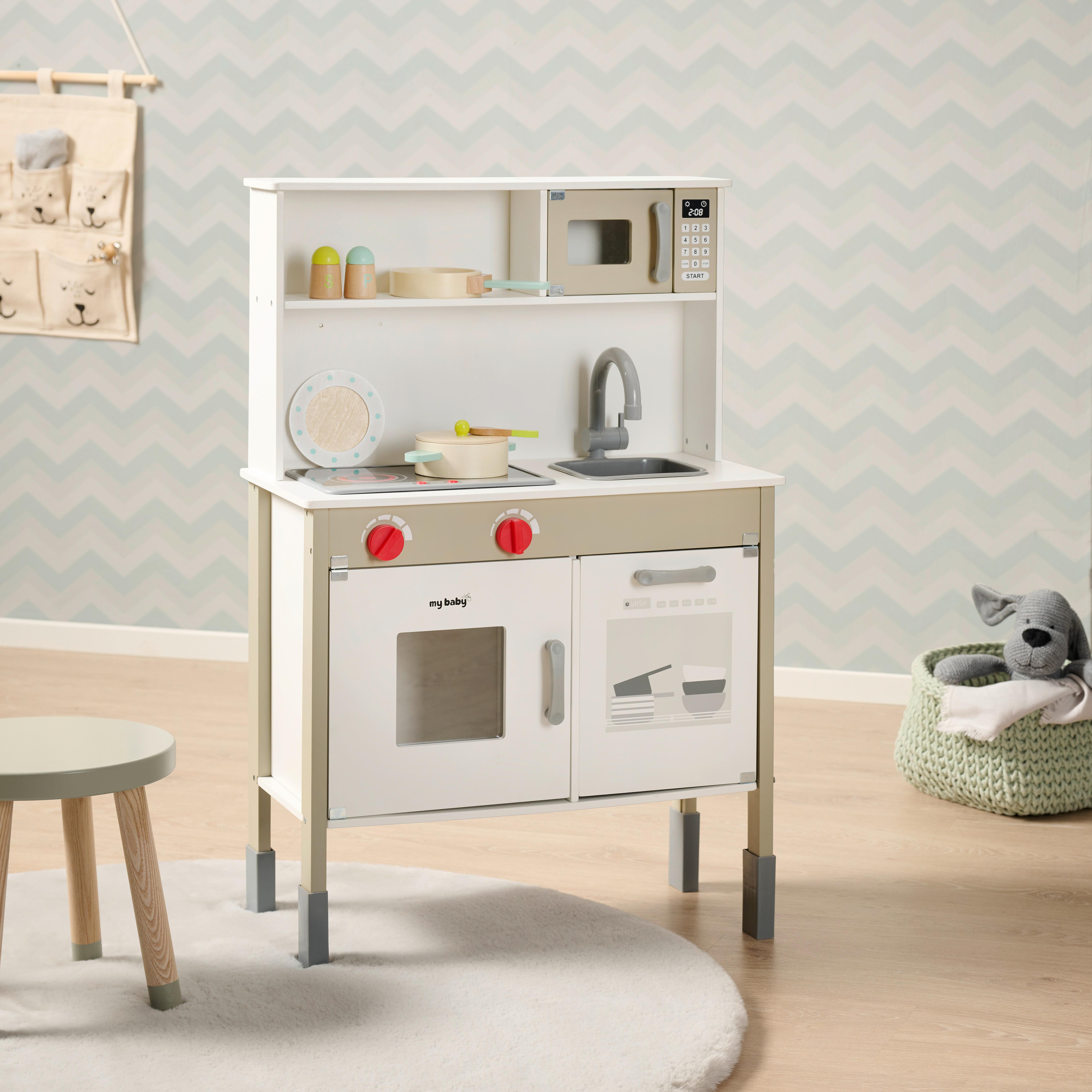 KUCHNIA DLA DZIECI 849133 - czarny/biały, Basics, materiał drewnopochodny/drewno (60/90/30cm) - My Baby Lou