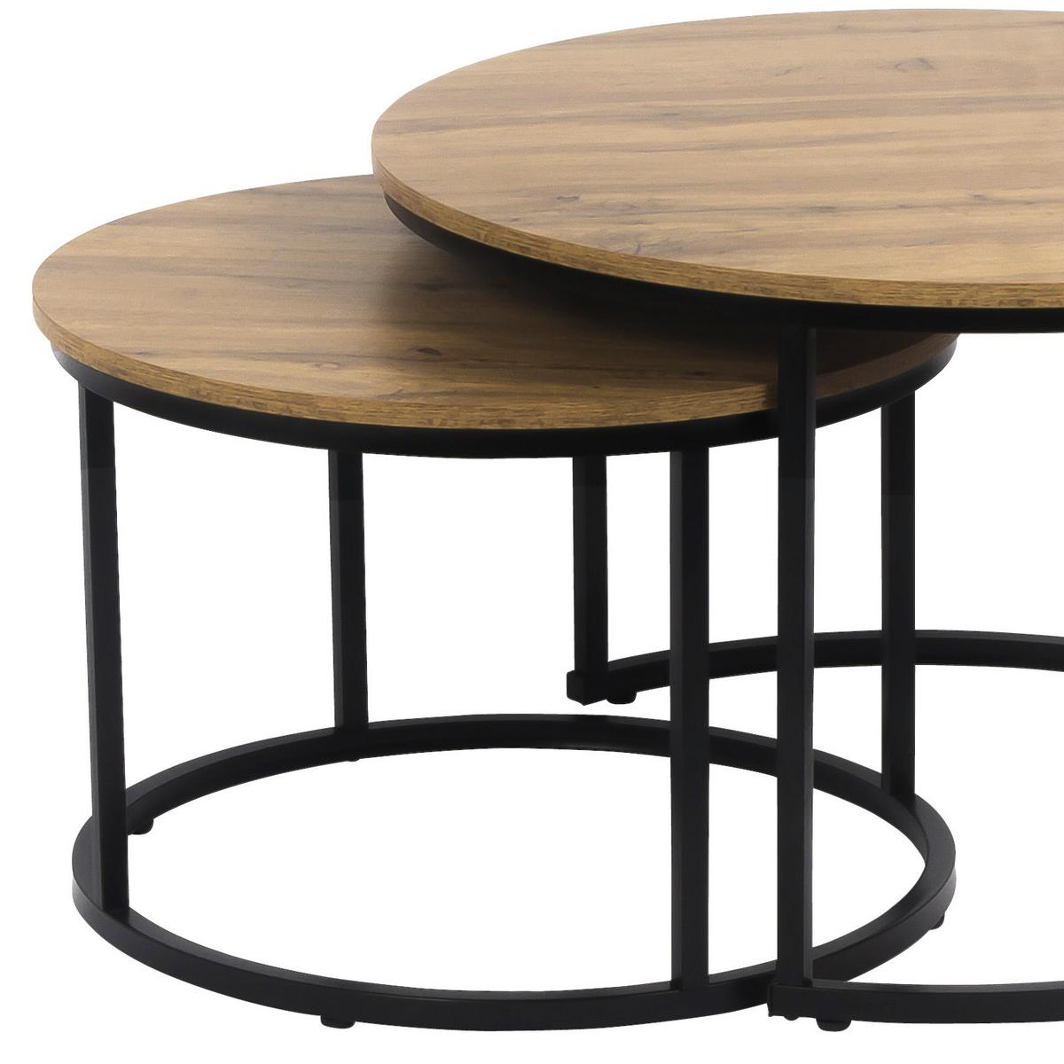 Masă auxiliară DUO - culoare natur/negru, Modern, metal/material pe bază de lemn (53-43/45-35cm) - Modern Living