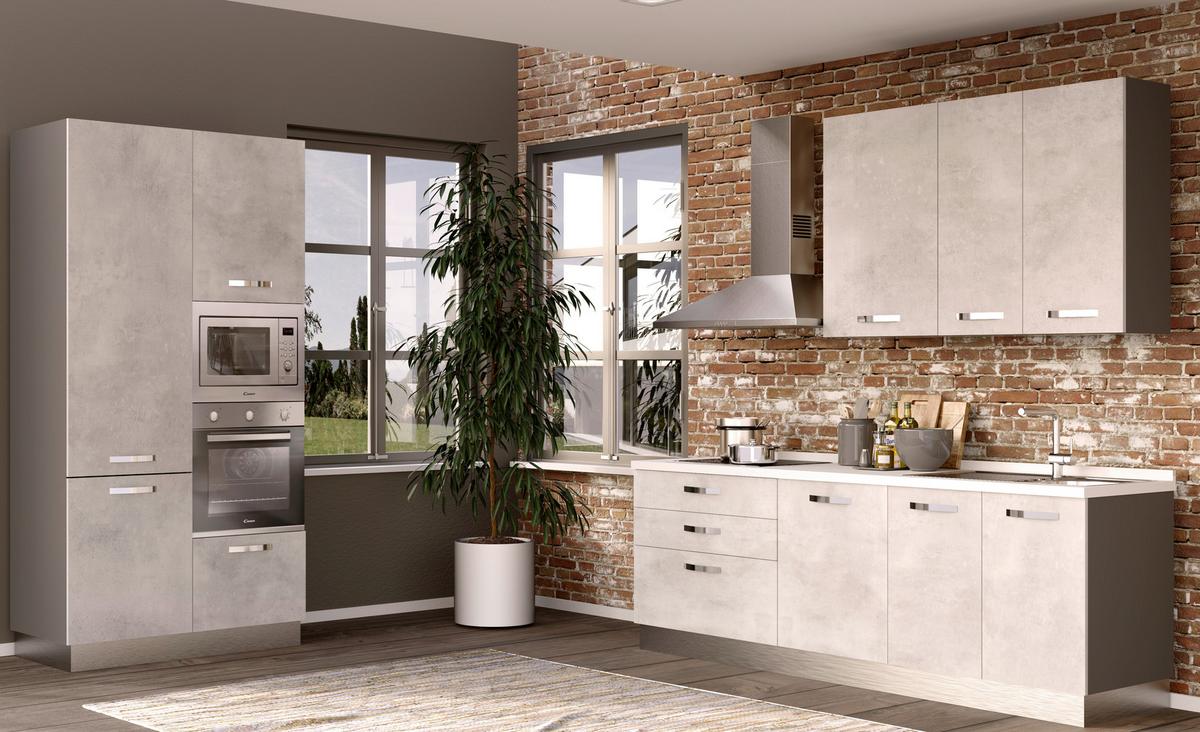 Bucatarie standard CEMENTO - gri, Modern, metal/material pe bază de lemn (360/240/60cm) - Mömax