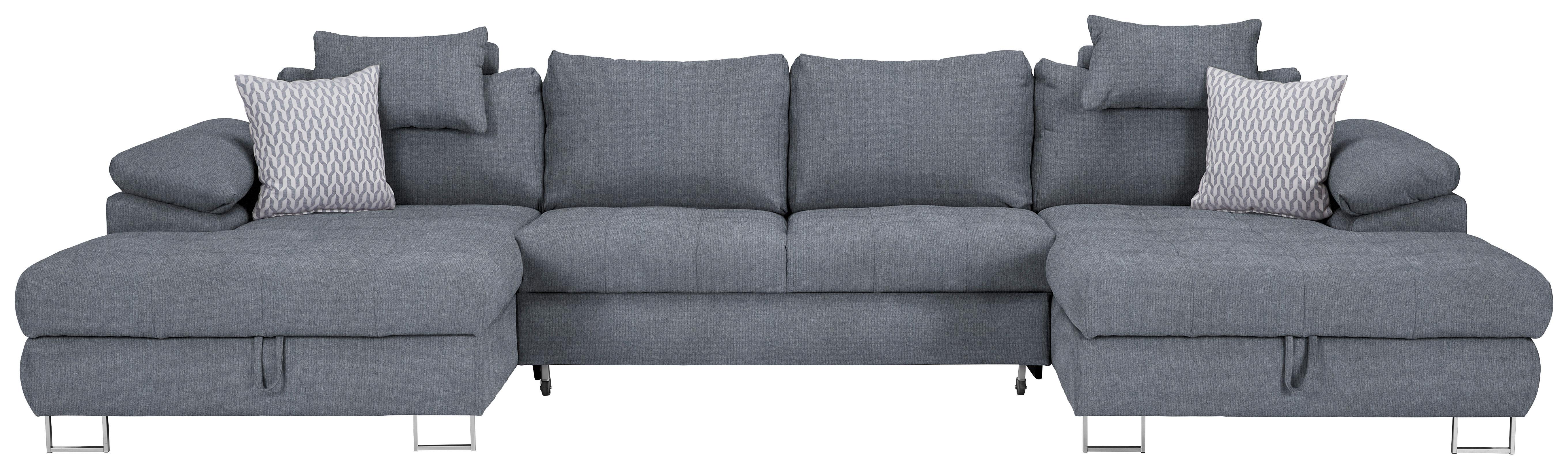 Wohnlandschaft in Grau - Silberfarben/Grau, Textil/Metall (345/77/112/165cm) - Based