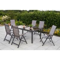 Gartentischgruppe Trivero 7-tlg. Graphitfarben/Braun - Graphitfarben/Braun, KONVENTIONELL, Glas/Kunststoff - Gardenson