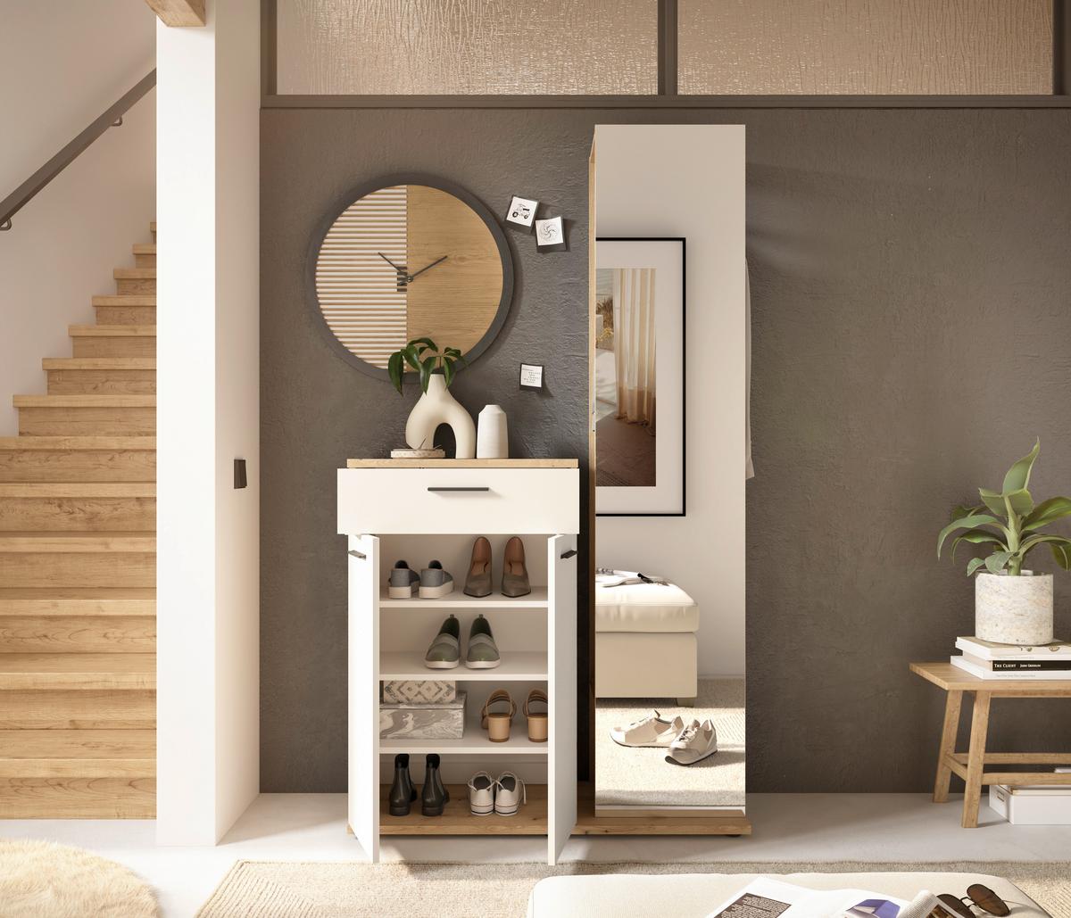Predsoblje Malaga - boje hrasta/krem, Basics, staklo/drvni materijal (105/188/38cm) - Modern Living