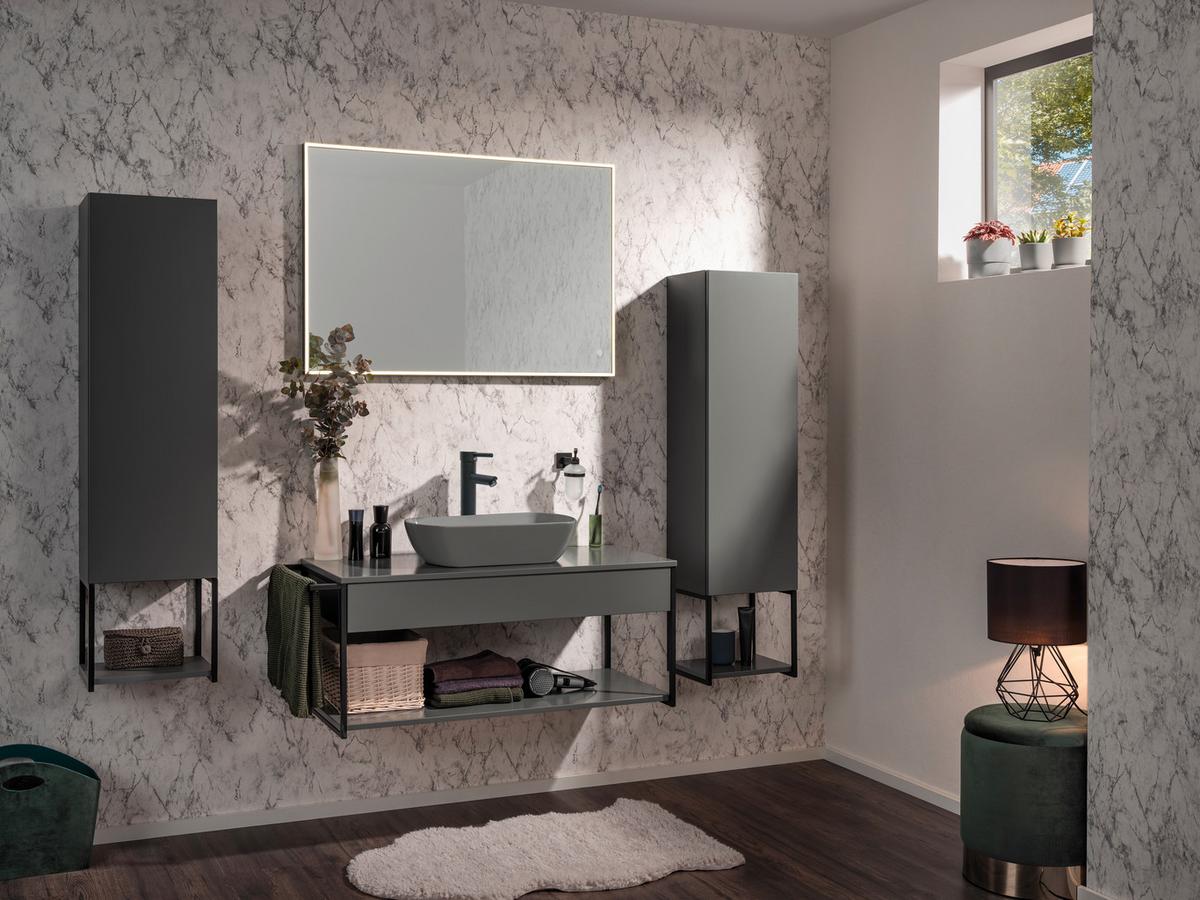 Waschtischunterschrank "New Yo rk" Grau B: 108 cm hängend - Schwarz/Grau, MODERN, Holzwerkstoff/Metall (107,5/43,5/47,5cm) - MID.YOU