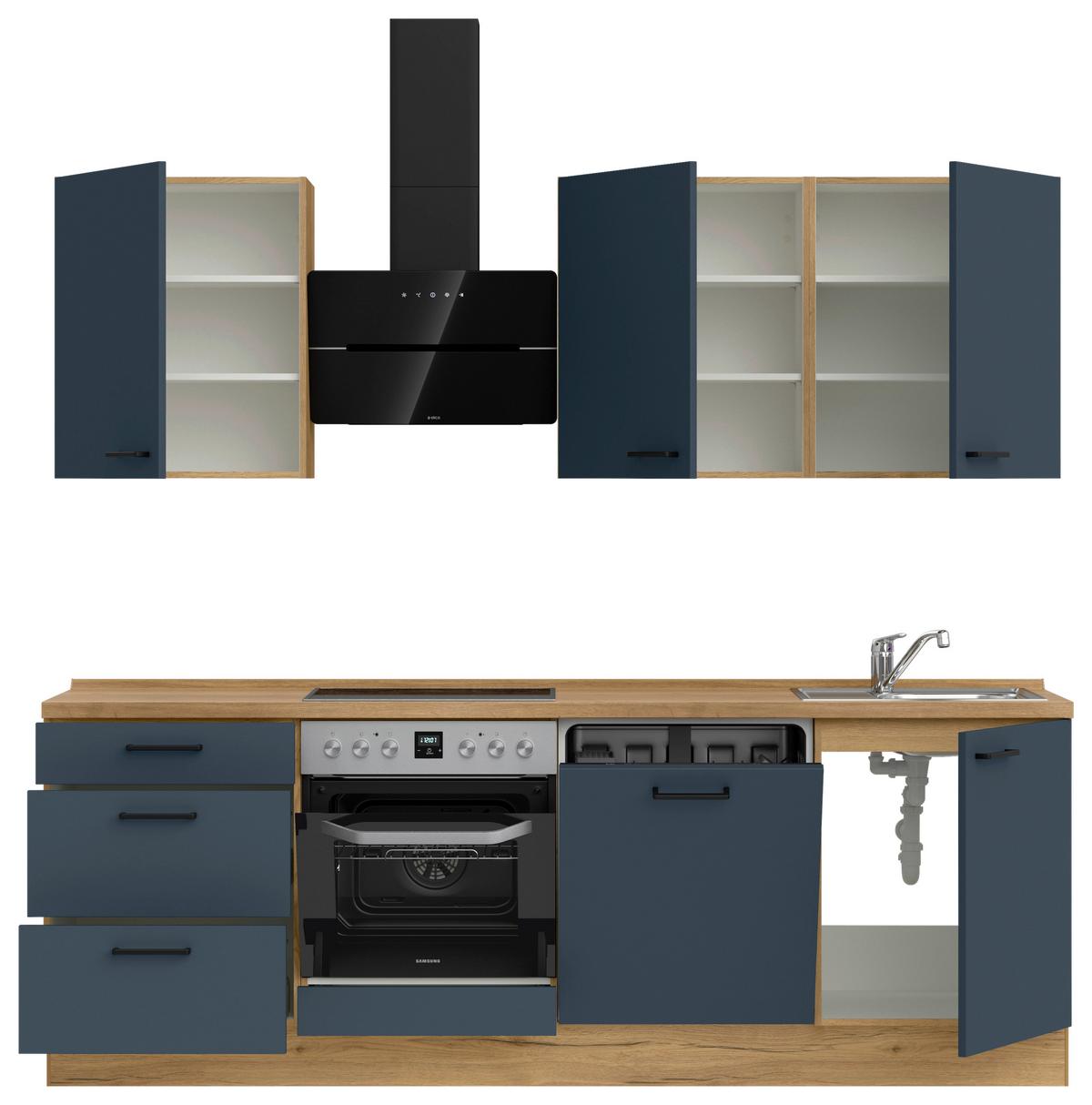 Küchenblock Easytouch High m. Geräten Dunkelblau - Eichefarben/Schwarz, MODERN, Holzwerkstoff/Metall (240cm) - Nobilia