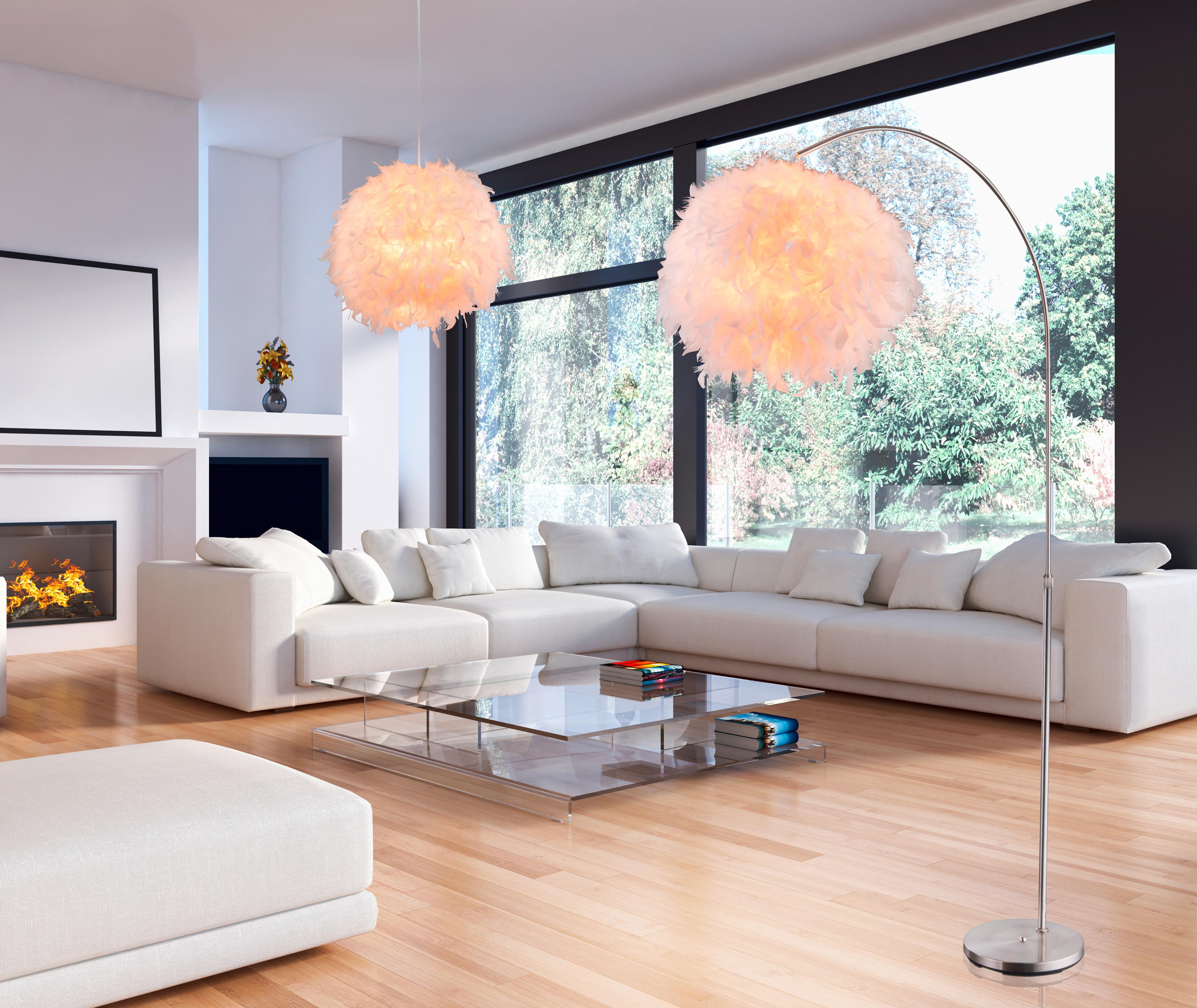 Függőlámpa Valódi Tollakkal - fehér, Konventionell, műanyag/természetes anyagok (45/120cm)